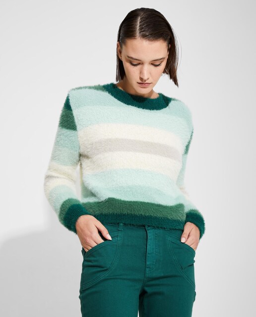 Imagen 0 de Jersey de mujer de cuello redondo con estampado de rayas