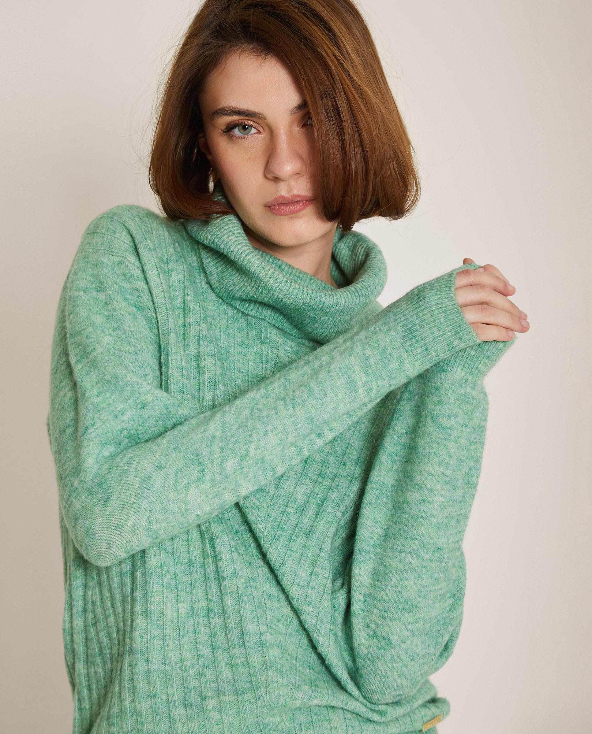 Jersey de mujer ancho con cuello vuelto - Trucco - Verde Verde-4