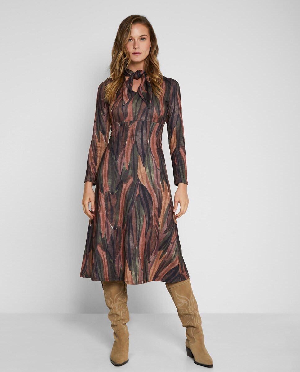 Vestido midi de manga larga estampado