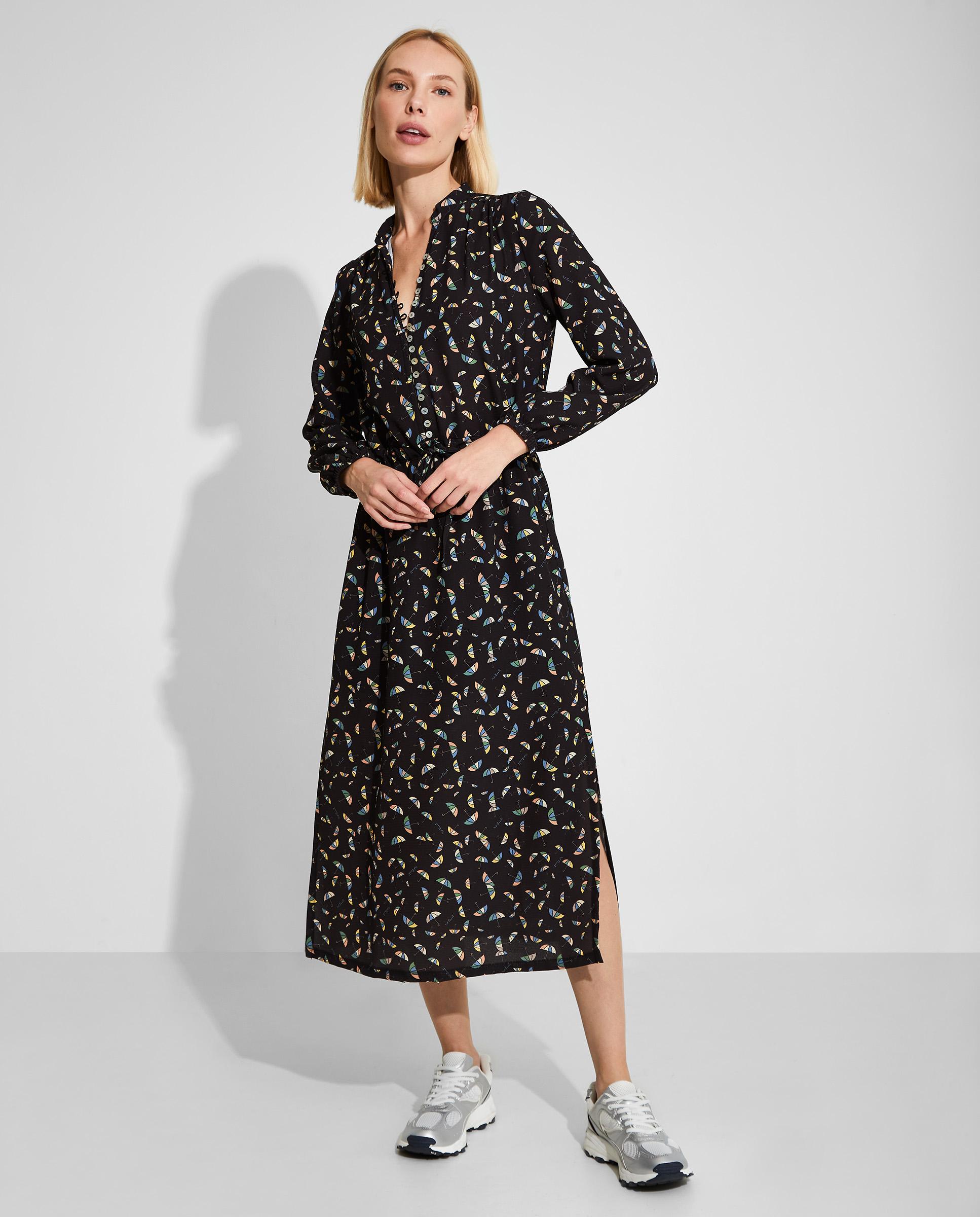 Vestido largo de manga larga con estampado