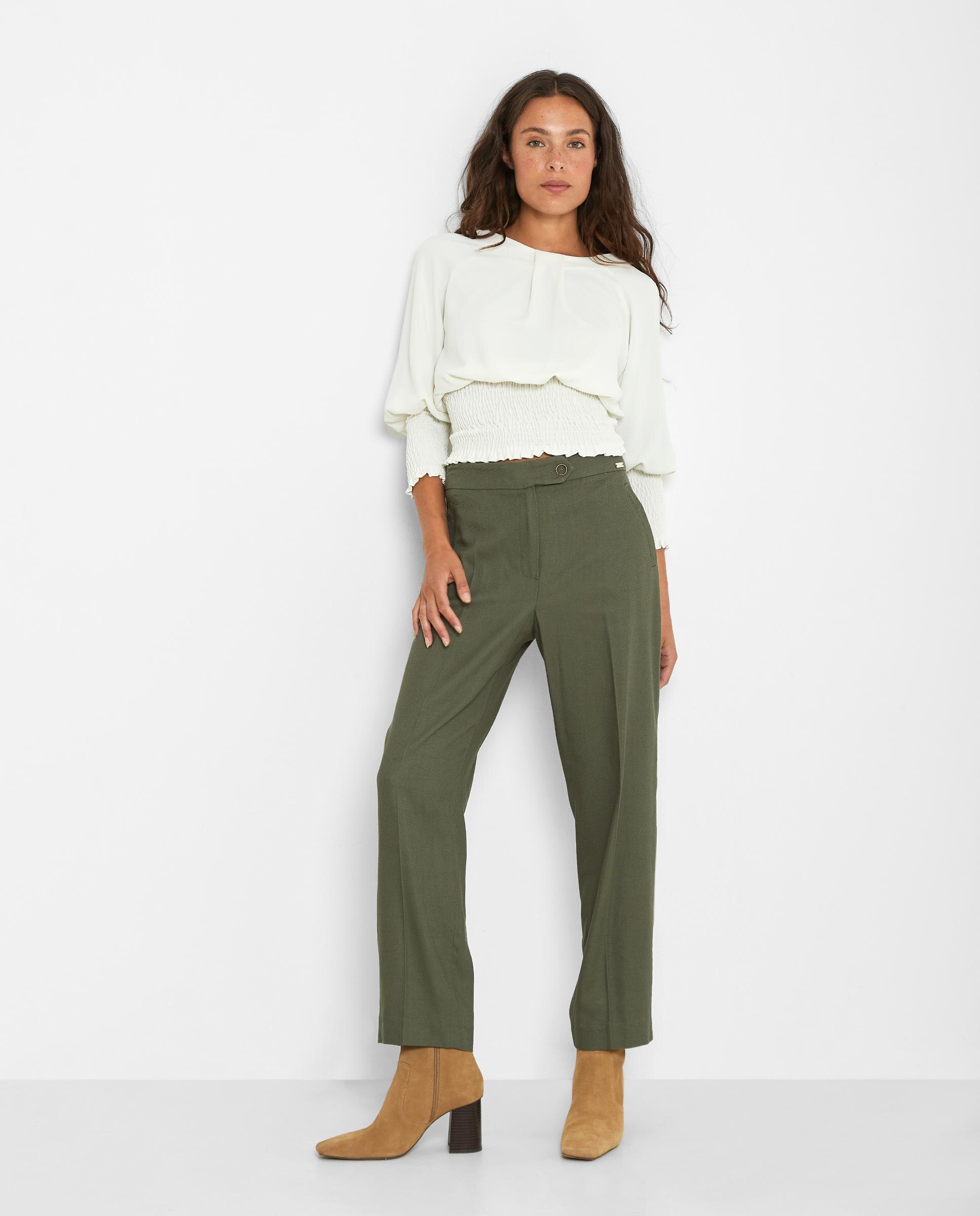 Pantalones rectos de mujer con nervio central - Trucco - Verde Verde-1