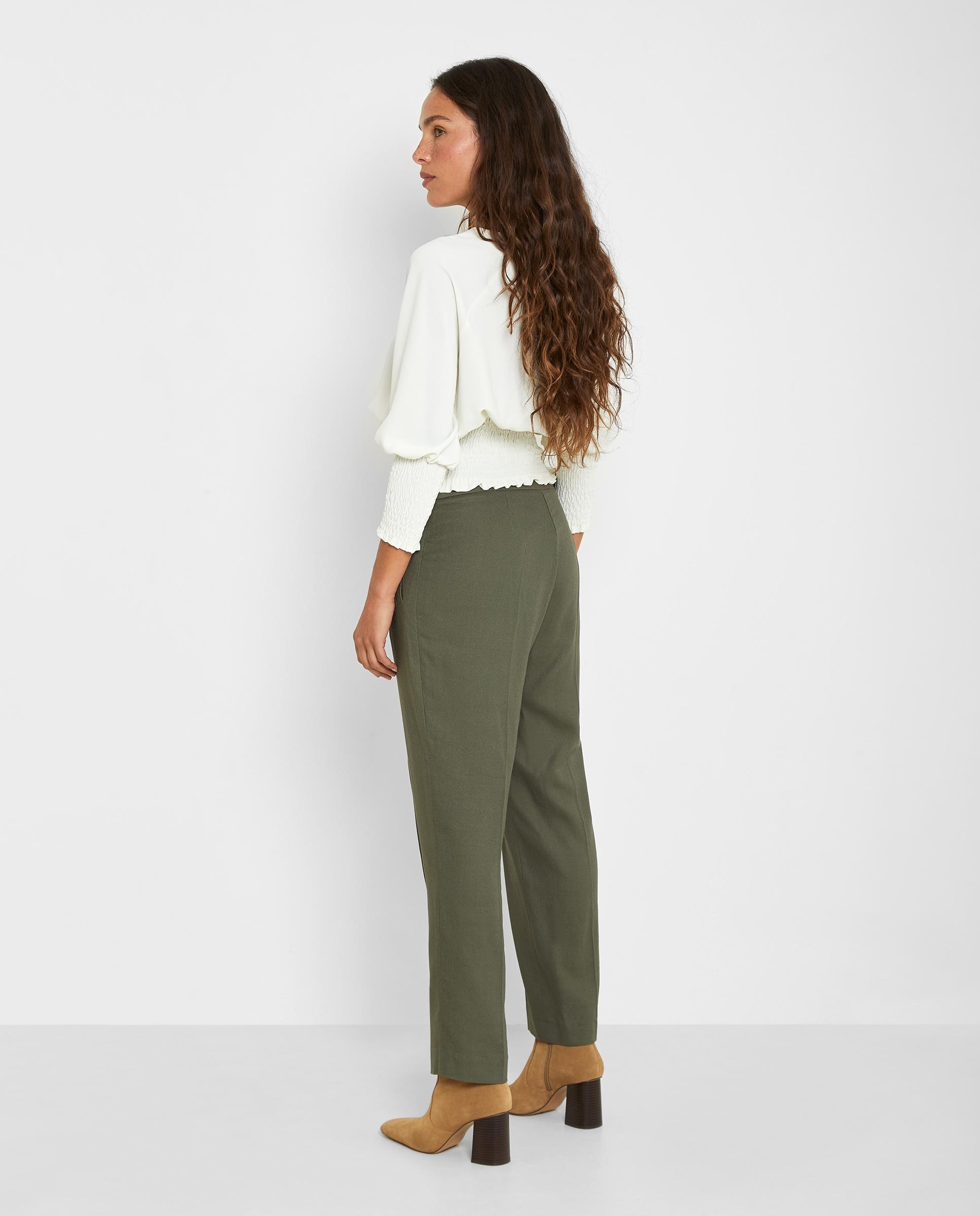 Pantalones rectos de mujer con nervio central - Trucco - Verde Verde-2