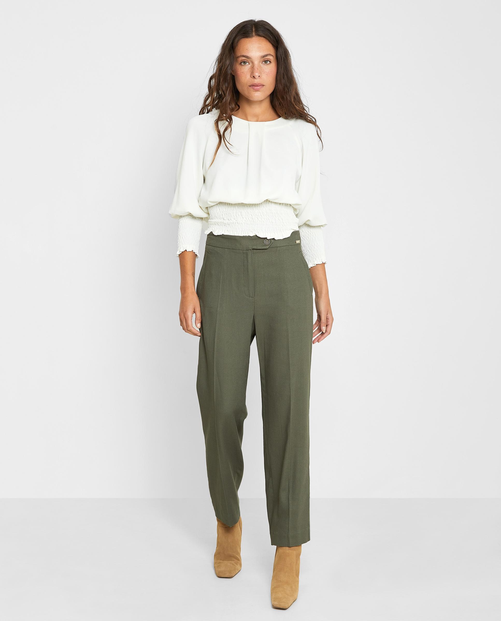 Pantalones rectos de mujer con nervio central - Trucco - Verde Verde-3