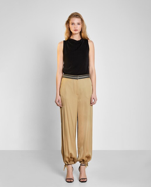 Imagen 0 de Pantalones anchos de mujer satinados con bajo ajustable