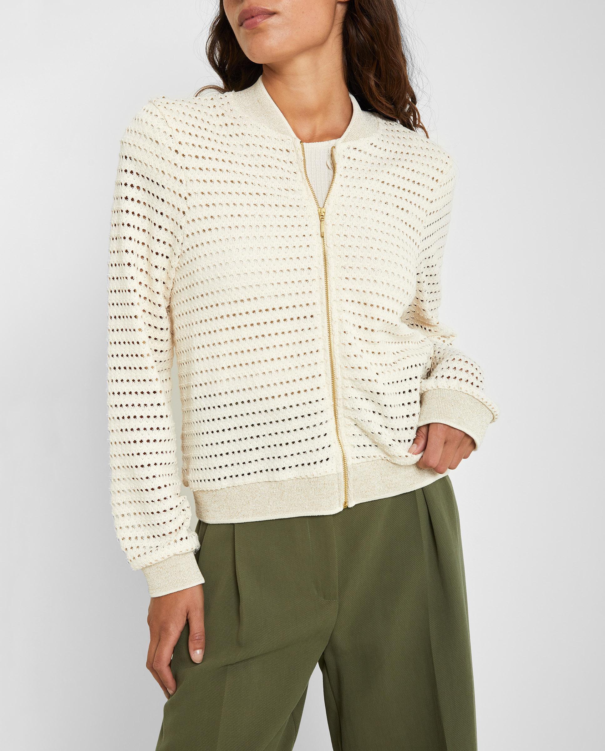 Bomber de mujer de tejido calado con cremallera - Trucco - Blanco Blanco-4