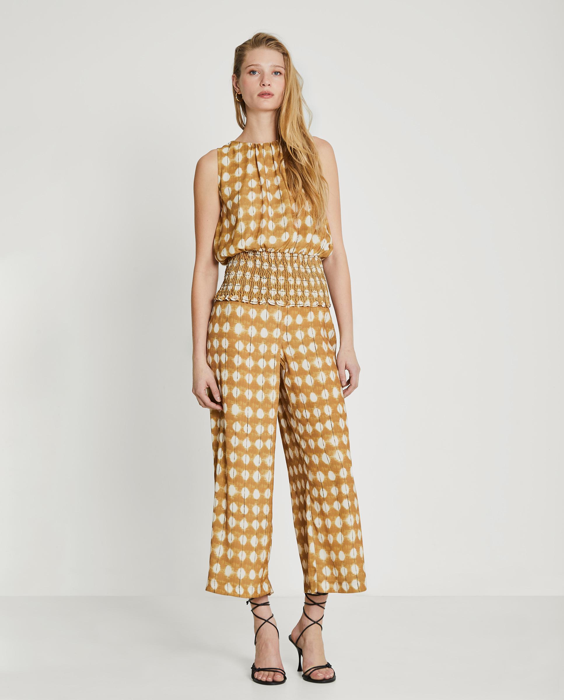 Pantalones anchos de mujer de bajo crop estampados - Trucco - Marrón / Blanco roto Marrón / Blanco roto-1