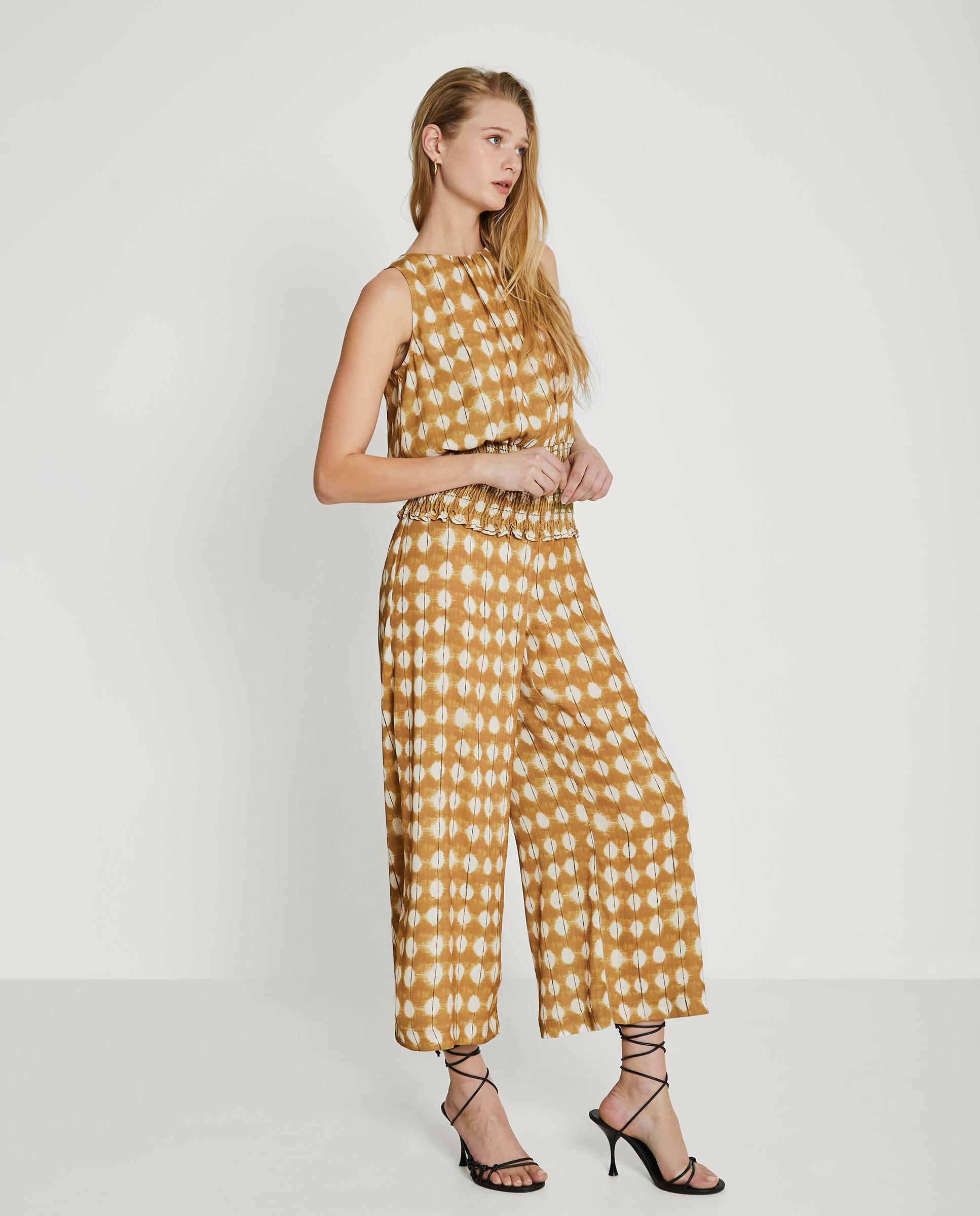 Pantalones anchos de mujer de bajo crop estampados - Trucco - Marrón / Blanco roto Marrón / Blanco roto-3