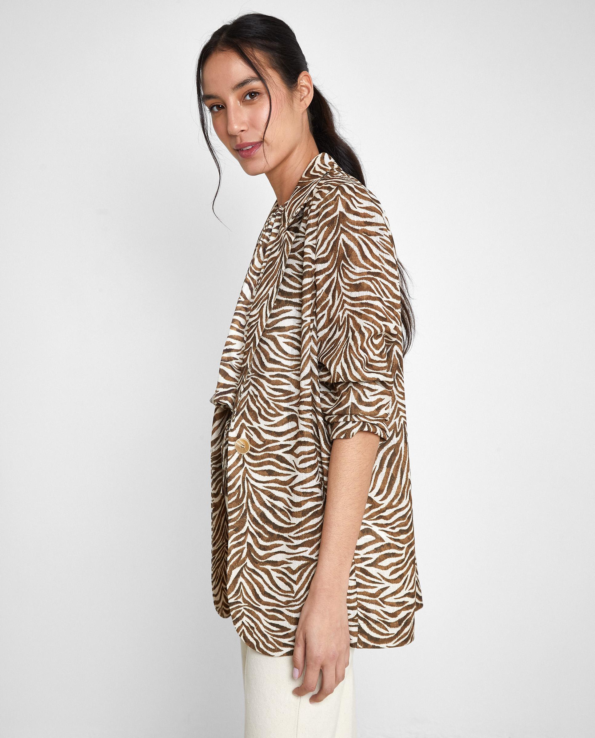 Blazer de mujer con cuello solapa y estampado - Trucco - Marrón / Blanco roto Marrón / Blanco roto-1