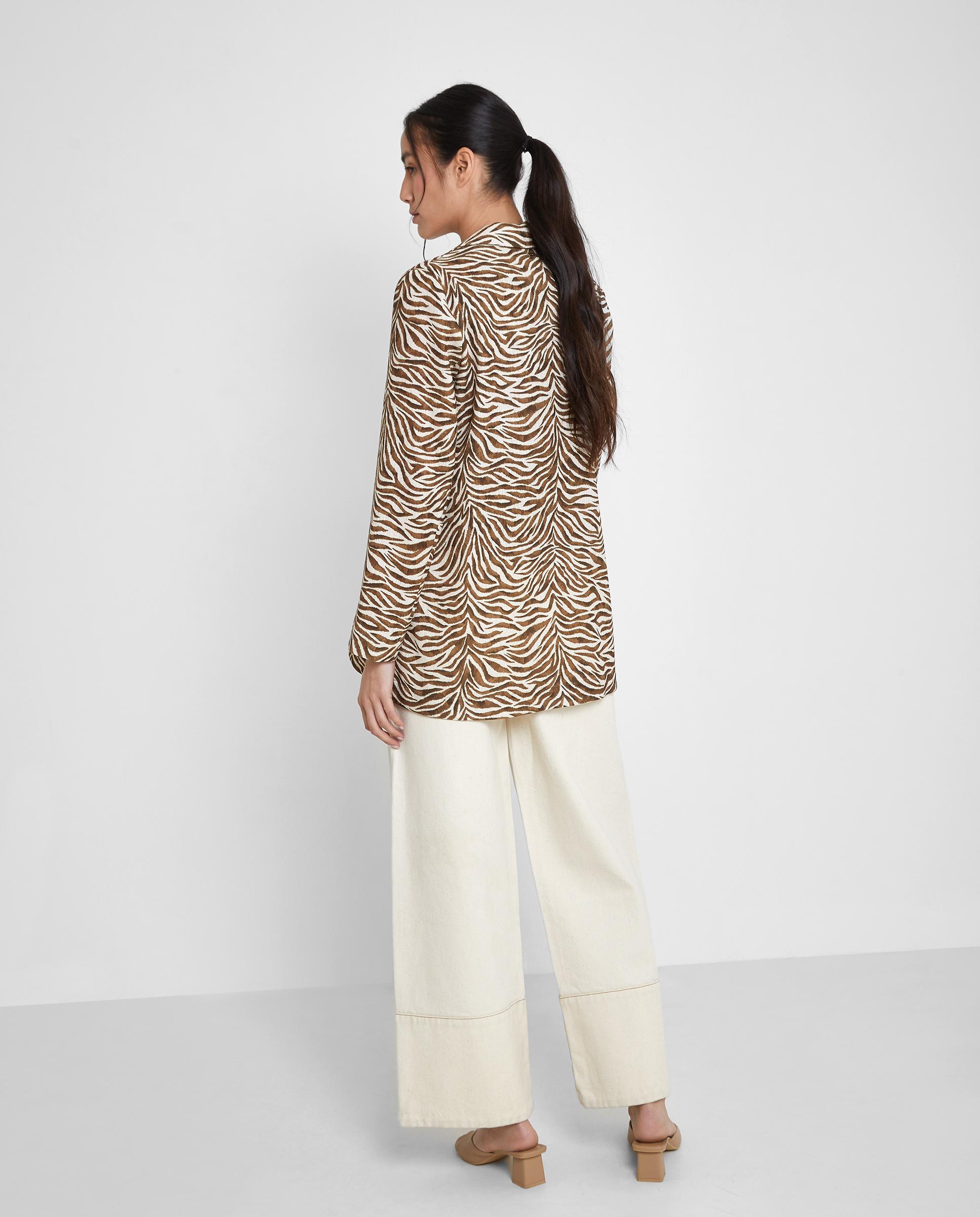 Blazer de mujer con cuello solapa y estampado - Trucco - Marrón / Blanco roto Marrón / Blanco roto-2