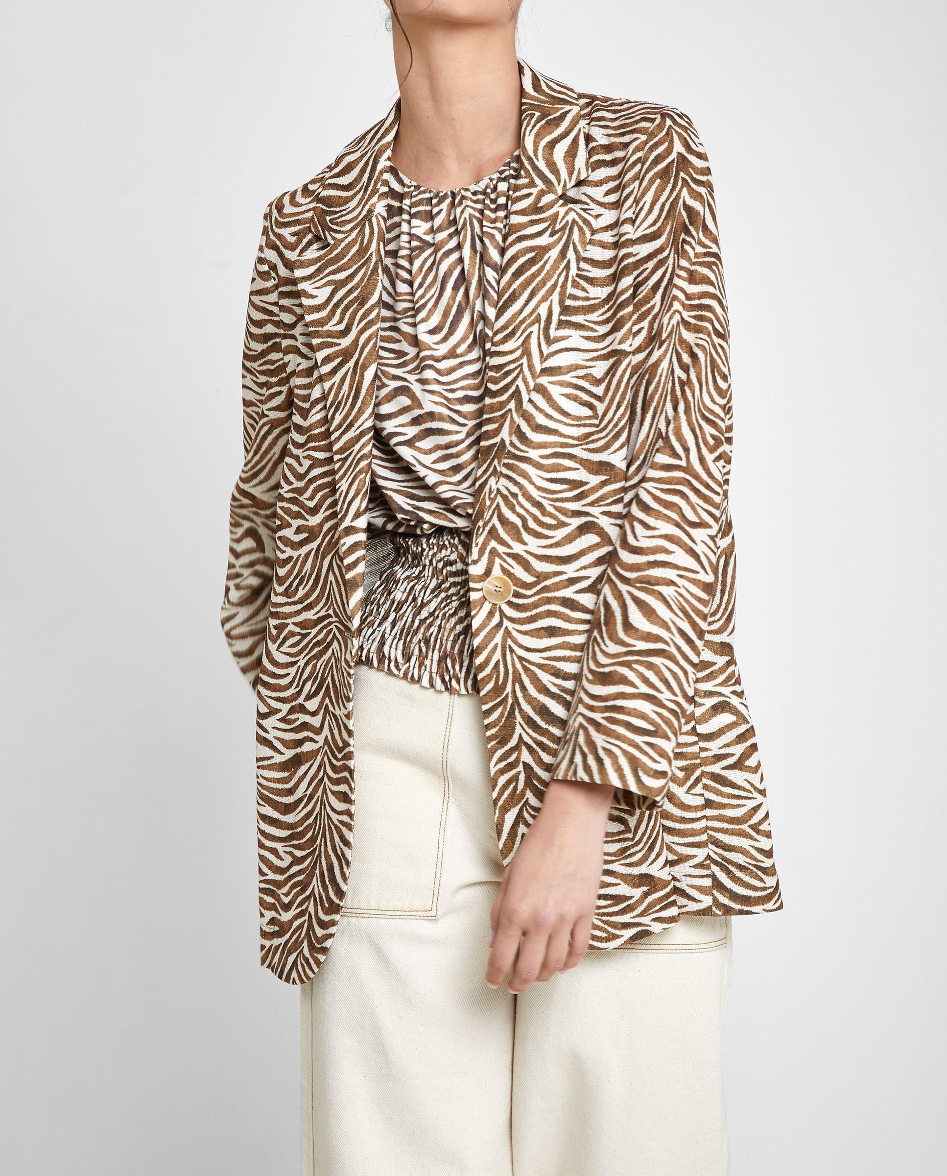 Blazer de mujer con cuello solapa y estampado - Trucco - Marrón / Blanco roto Marrón / Blanco roto-4