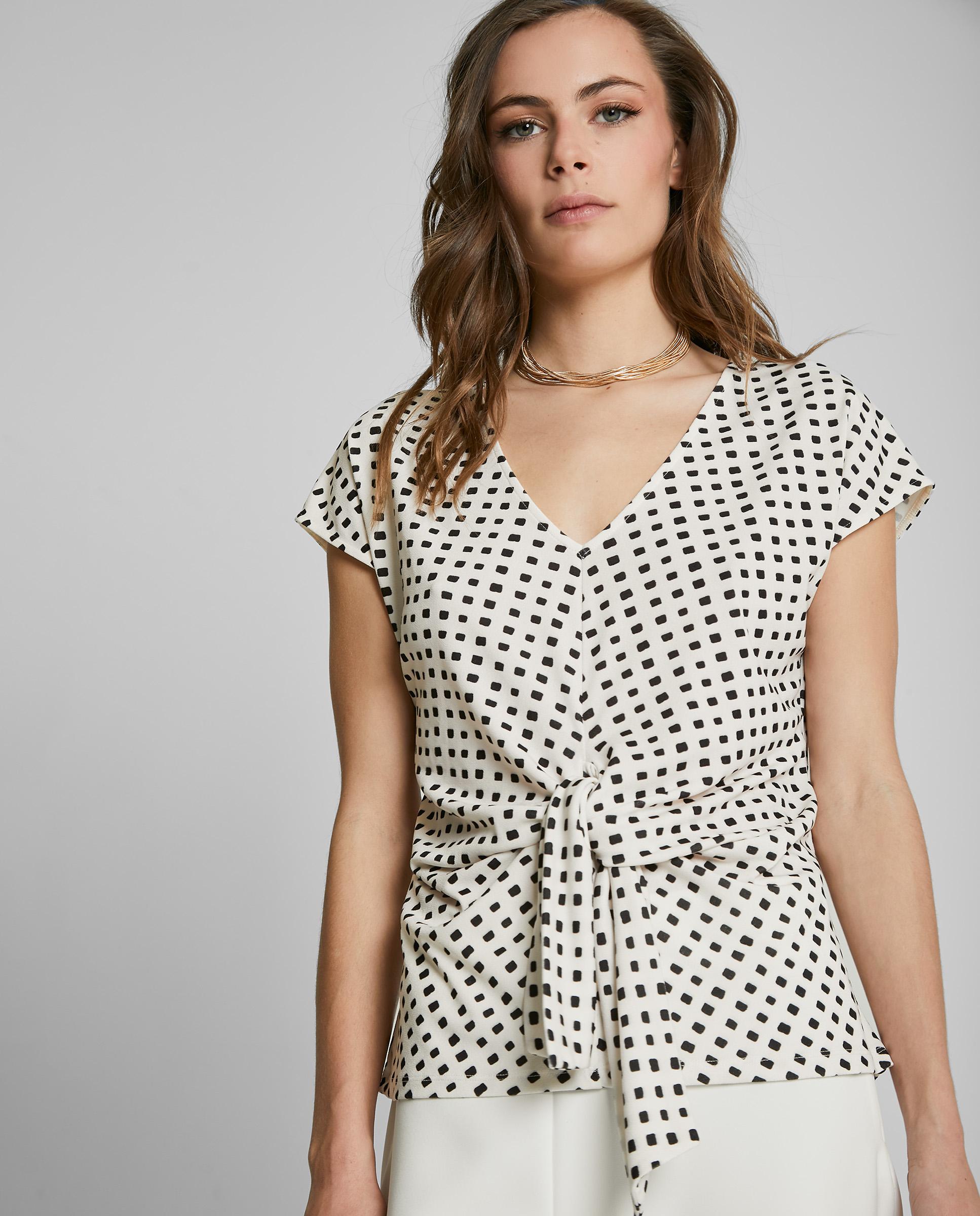 Camiseta de mujer estampada con lazo frontal - Trucco - Blanco / Negro Blanco / Negro-1