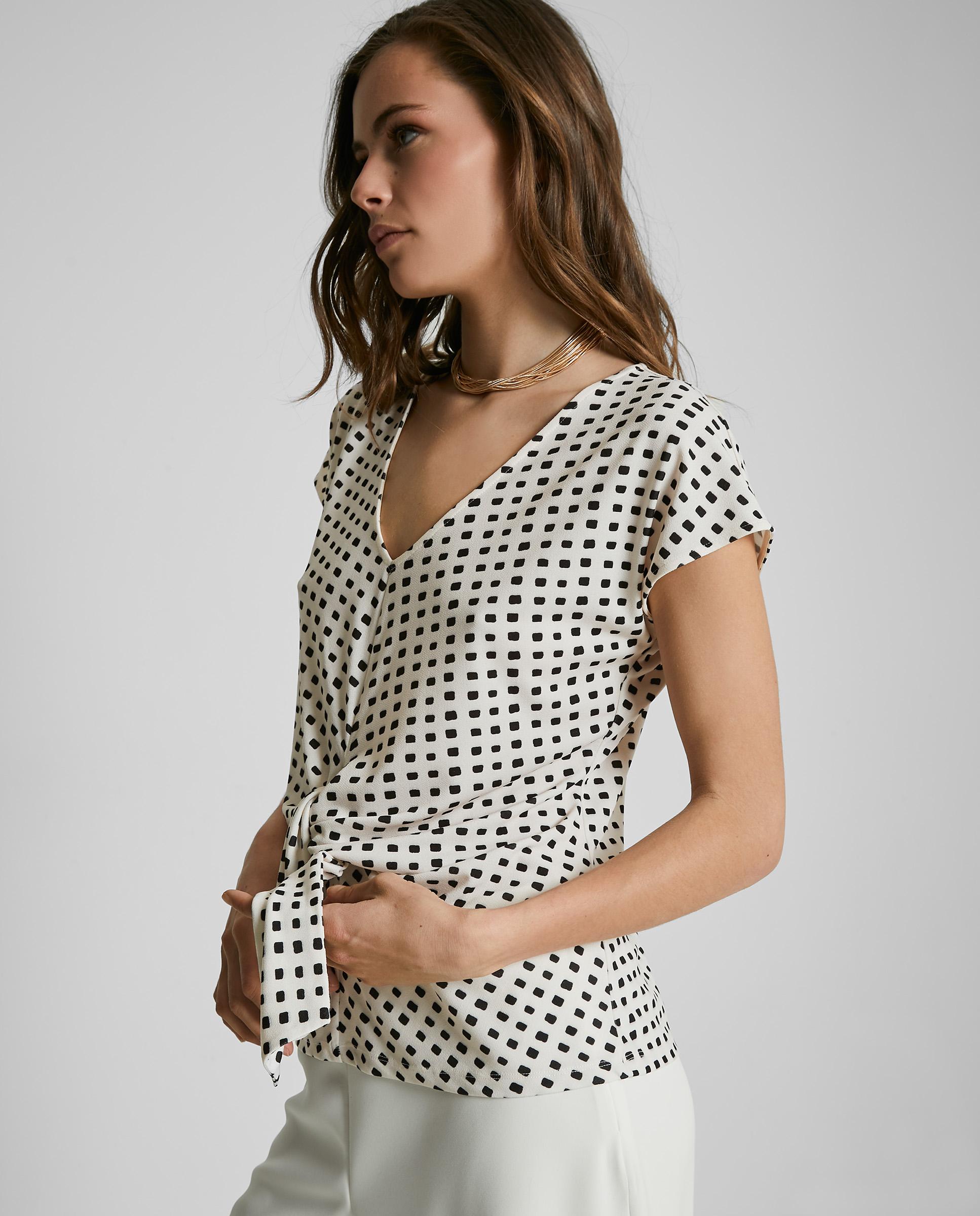 Camiseta de mujer estampada con lazo frontal - Trucco - Blanco / Negro Blanco / Negro-3