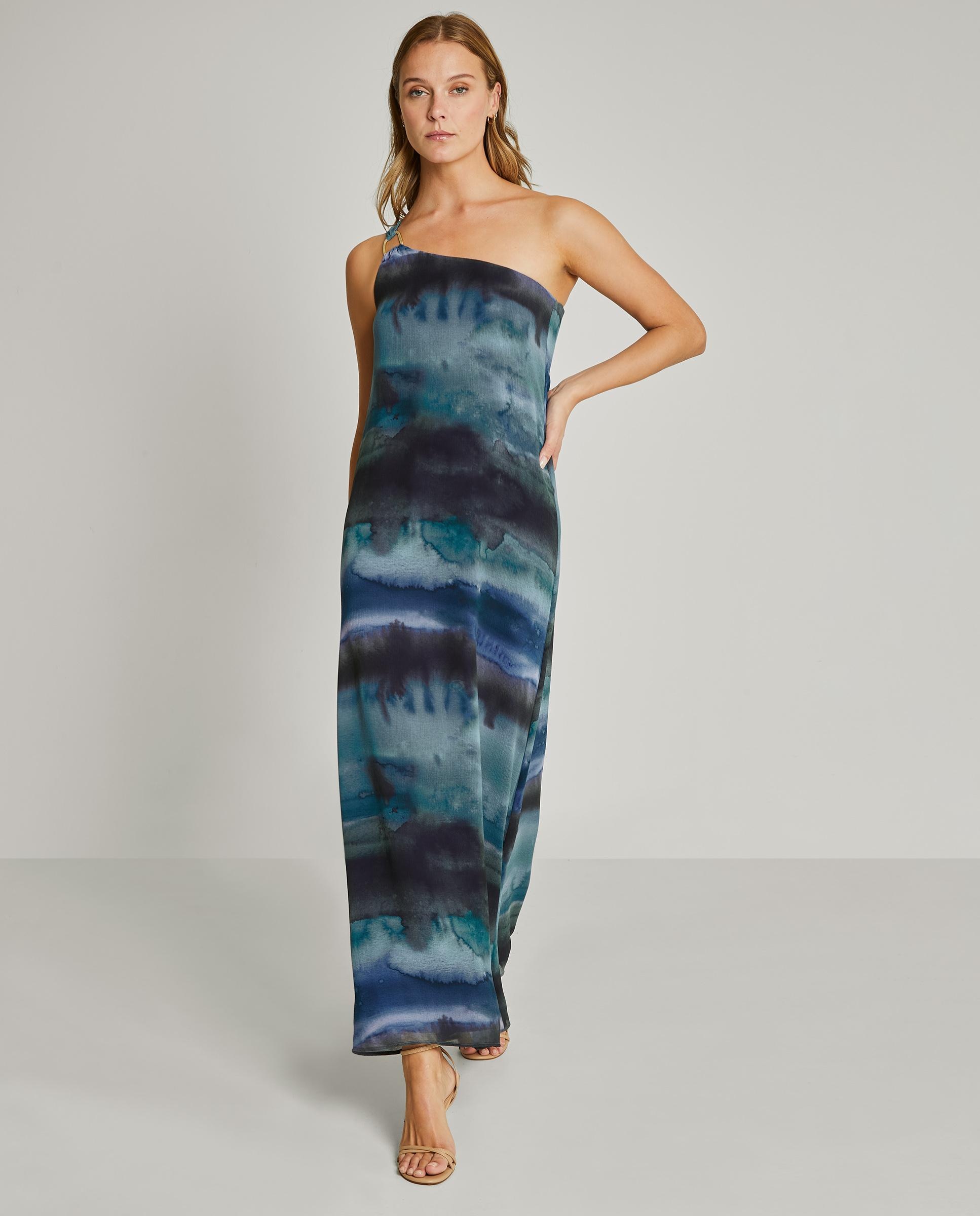 Vestido midi de un tirante con estampado tie dye - Trucco - Azul / Negro Azul / Negro-3
