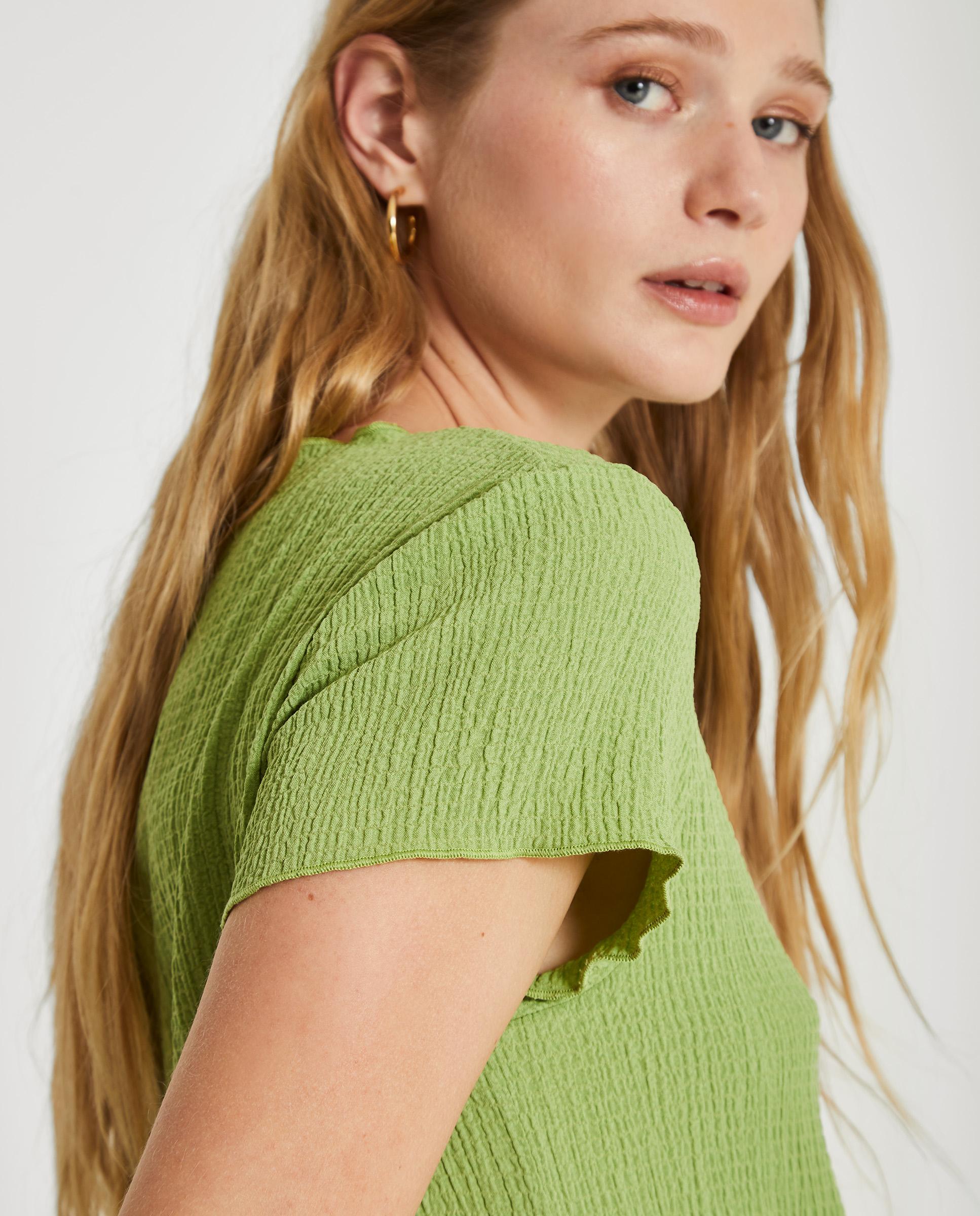 Camiseta de mujer de nido de abeja de manga corta - Trucco - Verde Verde-4