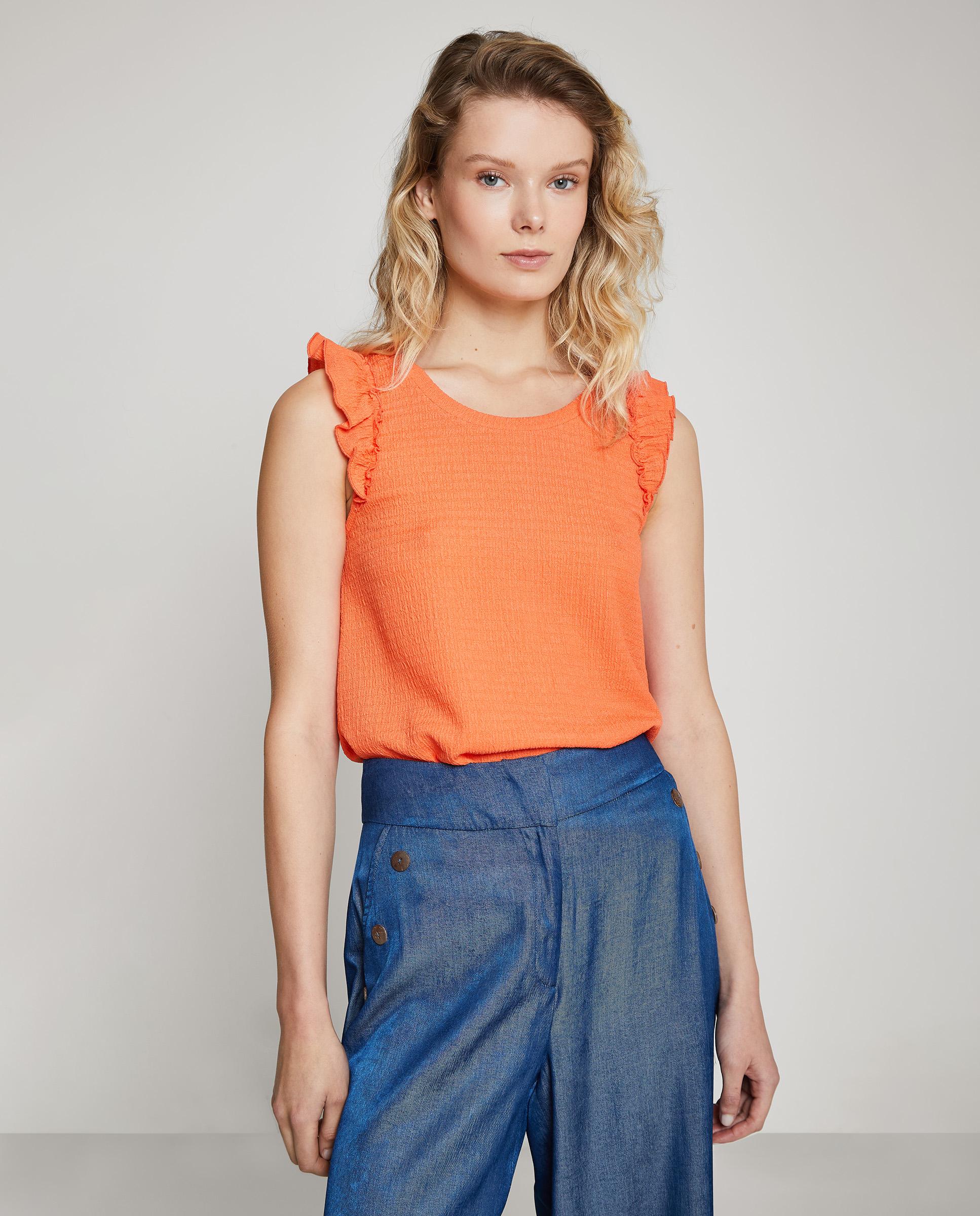 Camiseta de mujer con volantes en tirantes - Trucco - Naranja Naranja-1