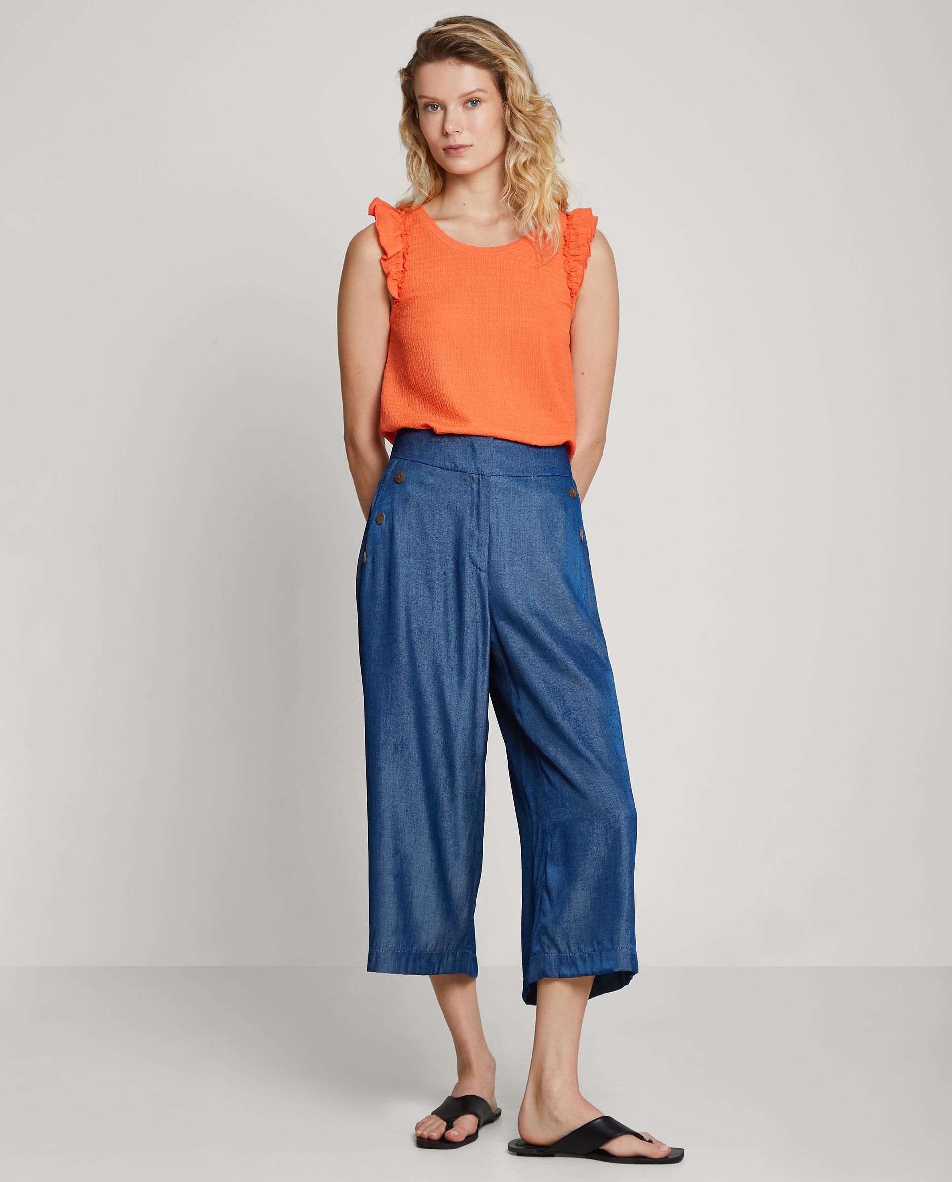 Camiseta de mujer con volantes en tirantes - Trucco - Naranja Naranja-3