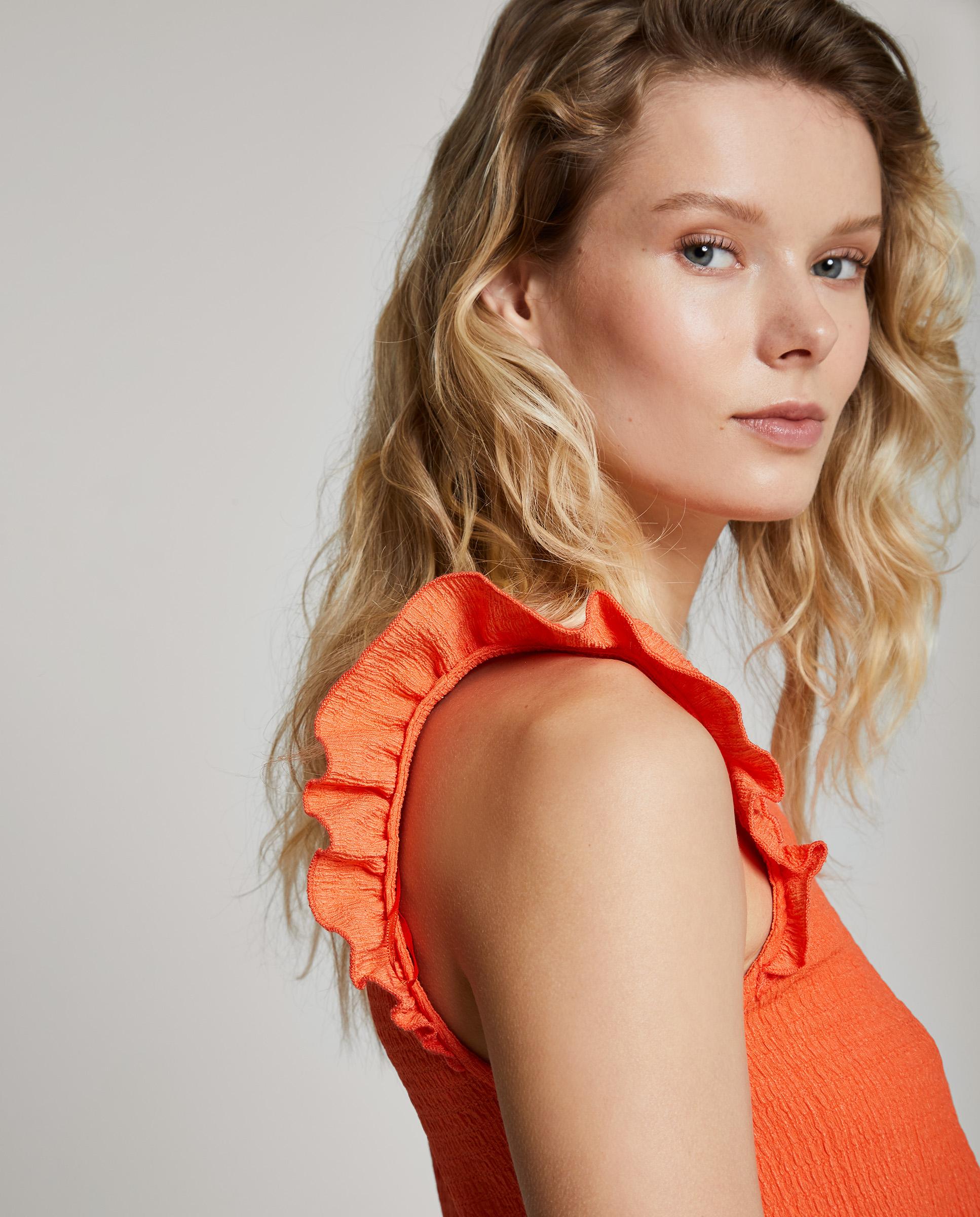 Camiseta de mujer con volantes en tirantes - Trucco - Naranja Naranja-4