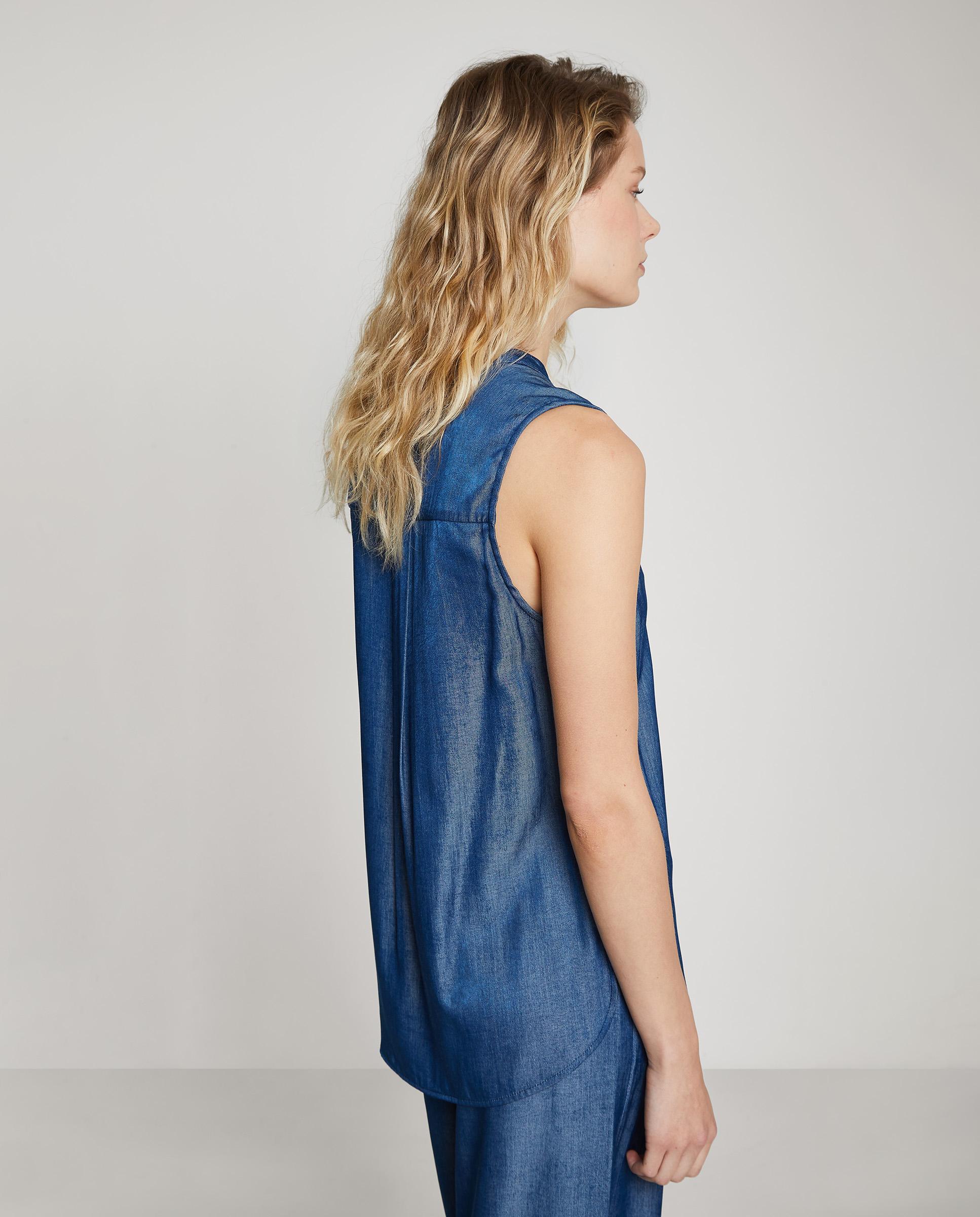 Blusa de mujer sin mangas con cuello mao - Trucco - Azul denim Azul denim-2