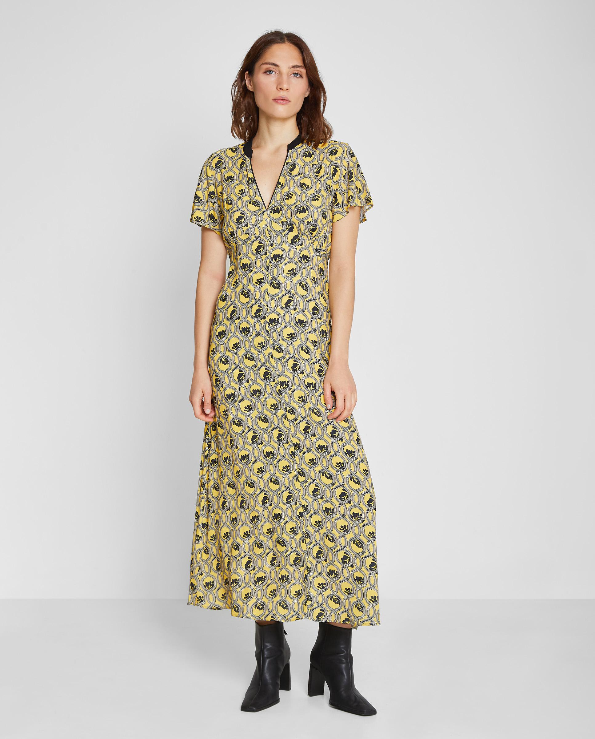 Vestido largo ajustado estampado - Trucco - Amarillo / Negro Amarillo / Negro-3