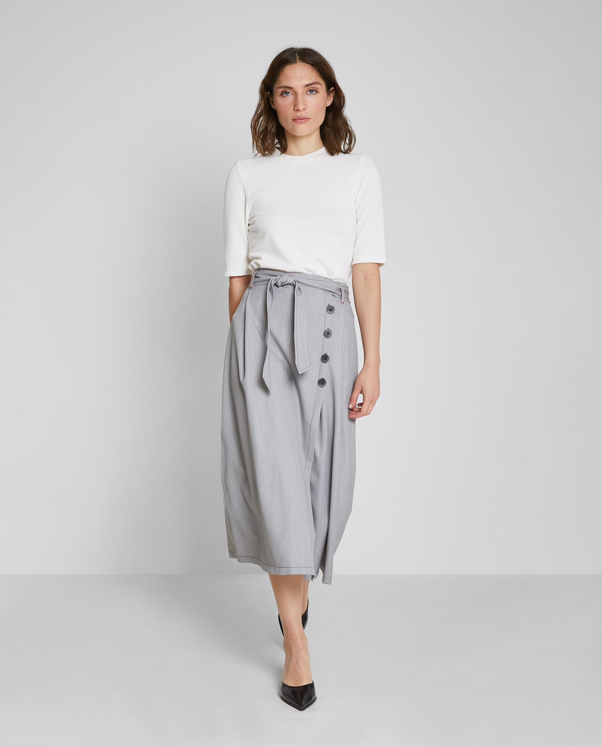 Falda midi con cinturón y botones - Trucco - Gris ceniza Gris ceniza-1