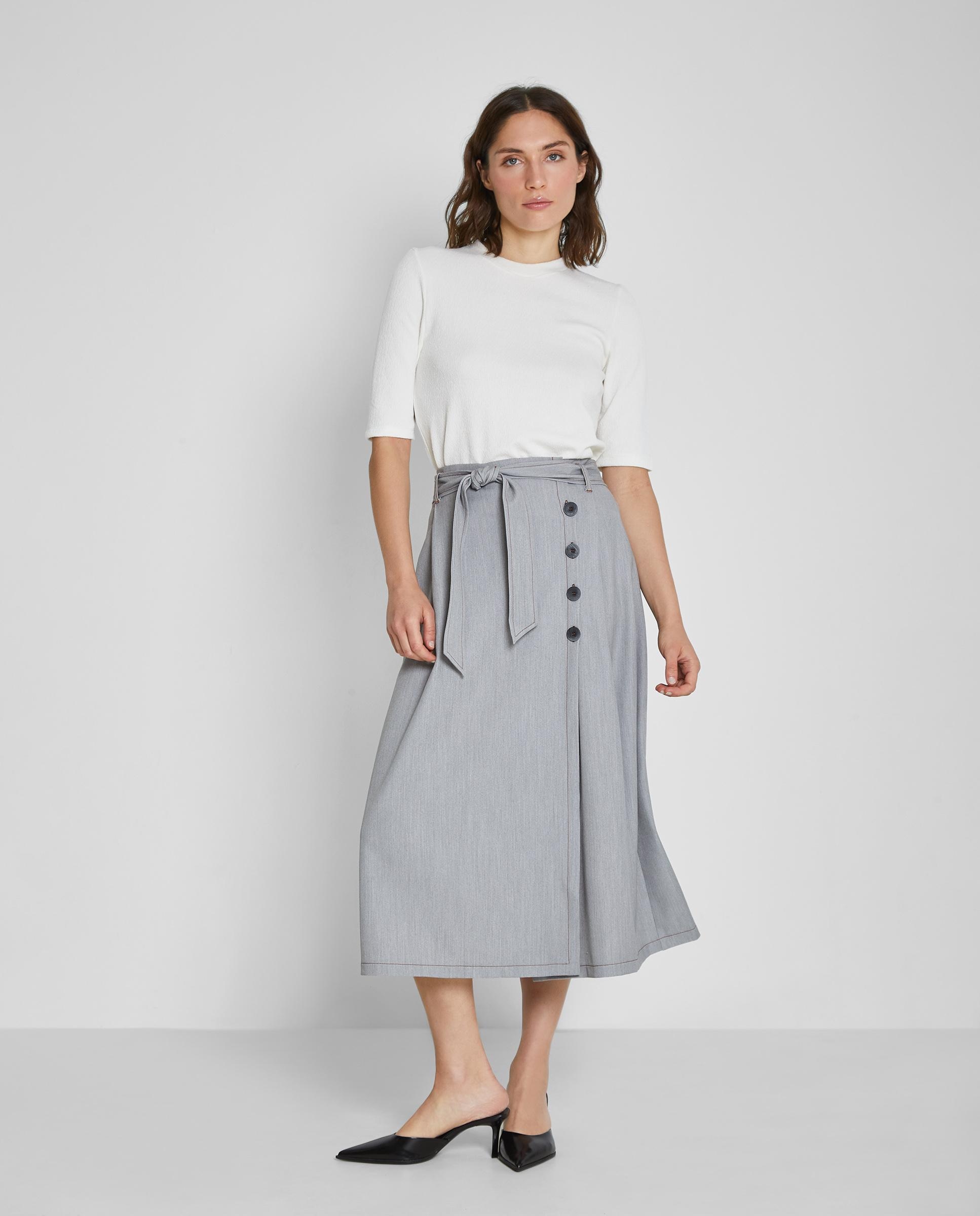 Falda midi con cinturón y botones - Trucco - Gris ceniza Gris ceniza-3