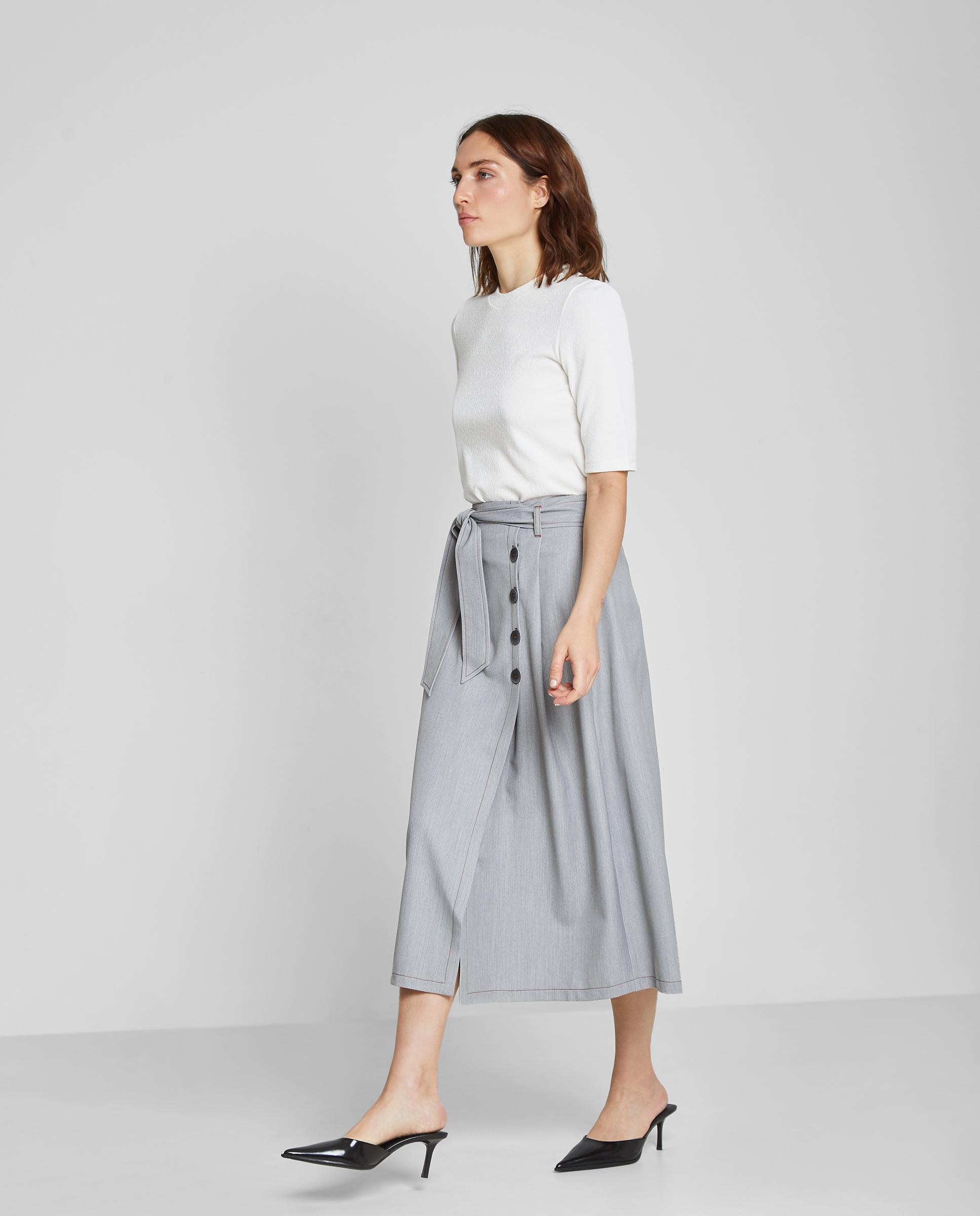 Falda midi con cinturón y botones - Trucco - Gris ceniza Gris ceniza-4