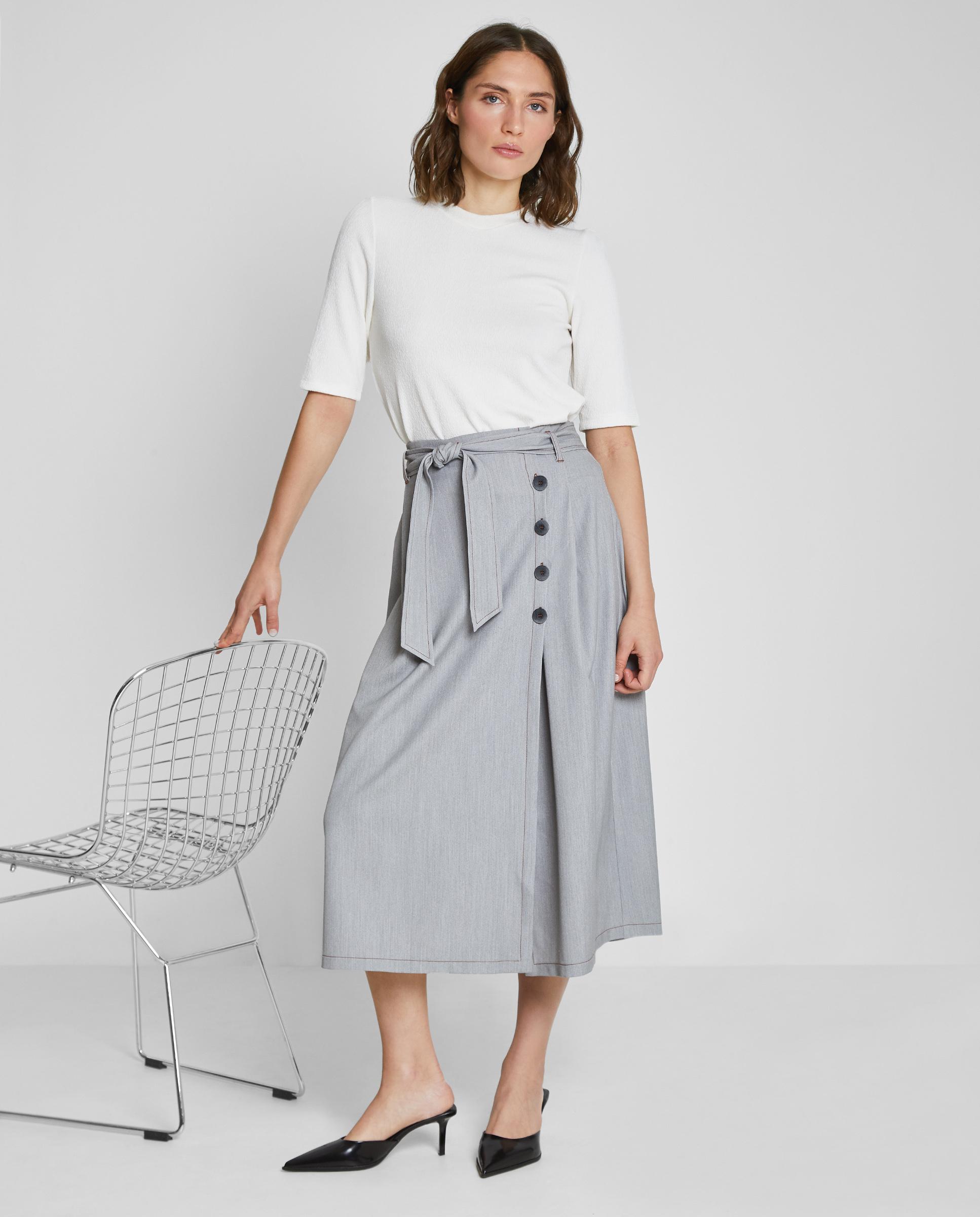 Falda midi con cinturón y botones - Trucco - Gris ceniza Gris ceniza-5