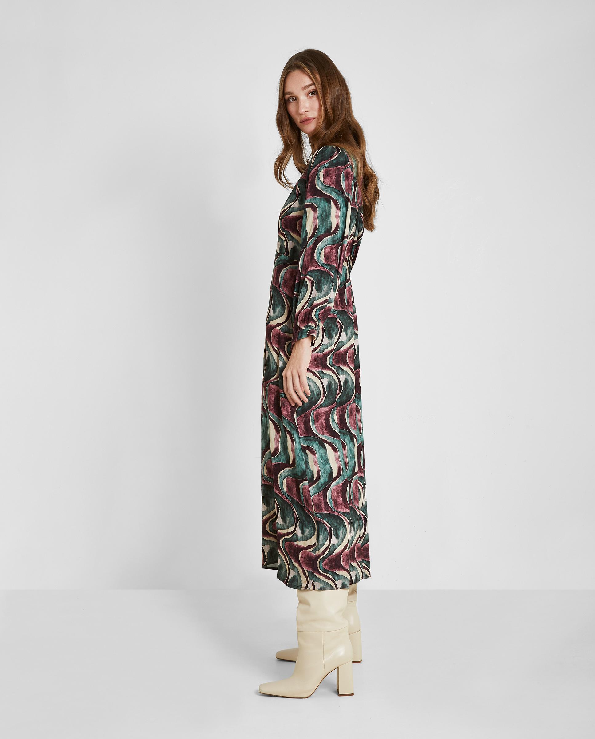 Vestido midi con estampado y manga francesa - Trucco - Verde neón Verde neón-3