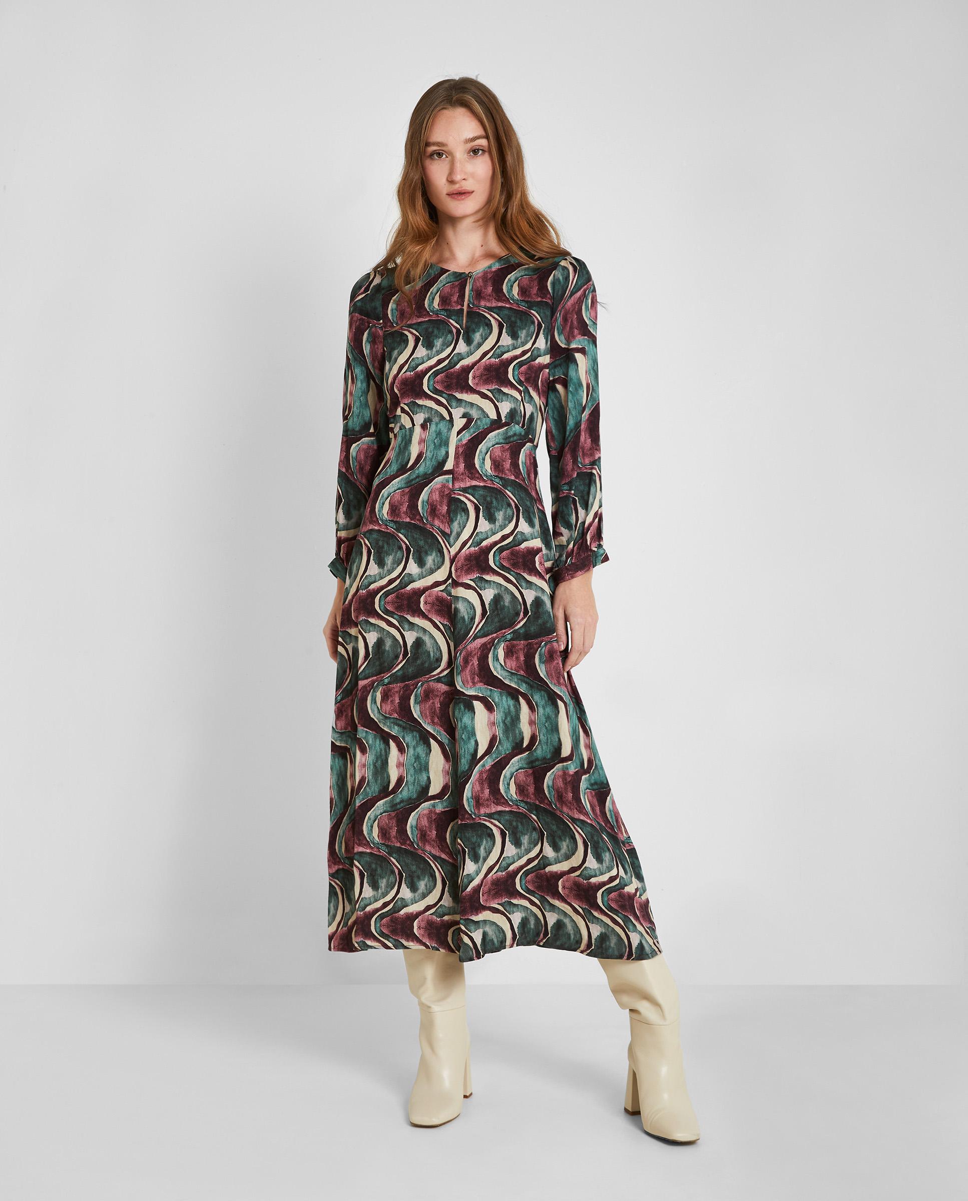 Vestido midi con estampado y manga francesa - Trucco - Verde neón Verde neón-4