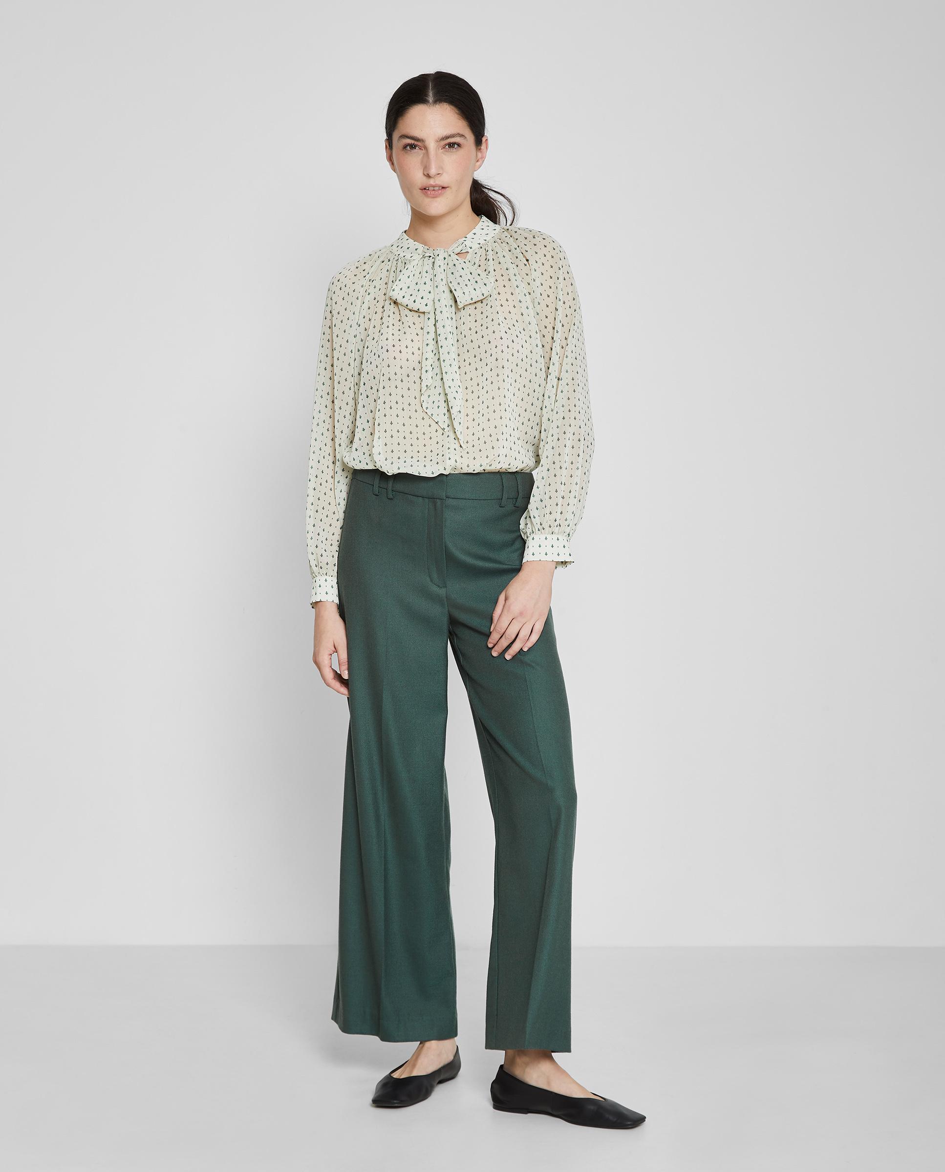 Pantalones anchos de mujer con pinzas - Trucco - Verde oscuro Verde oscuro-3