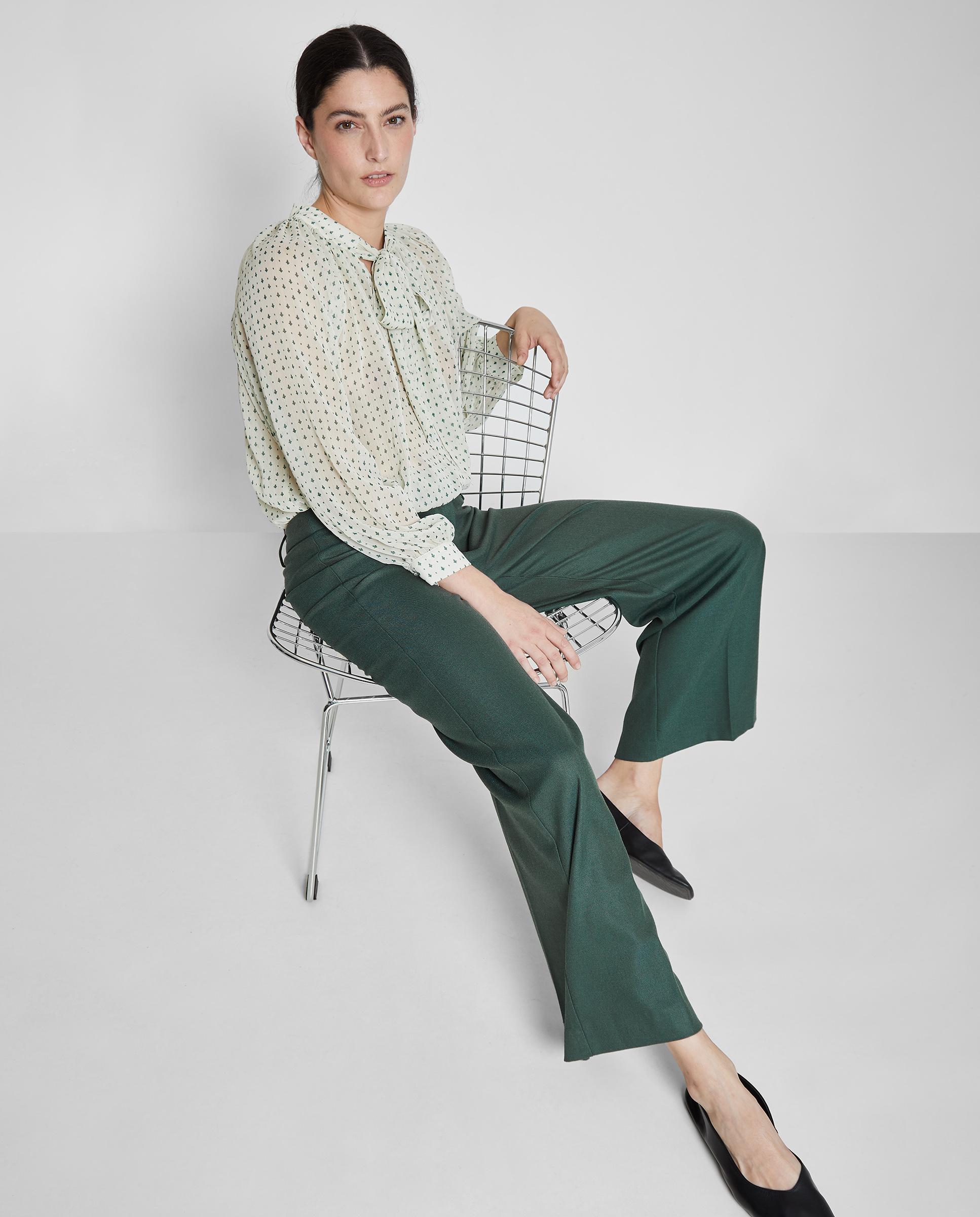 Pantalones anchos de mujer con pinzas - Trucco - Verde oscuro Verde oscuro-4