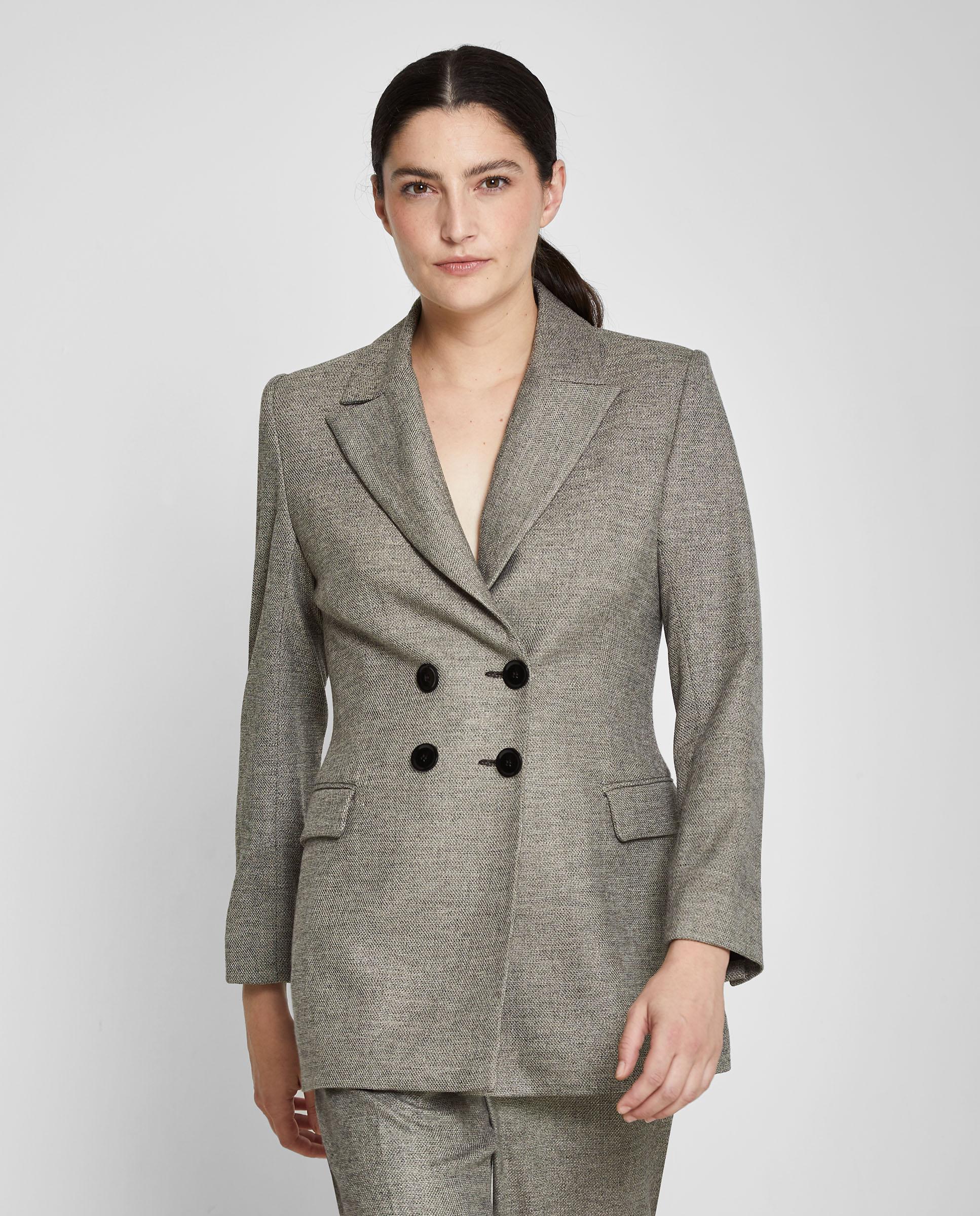 Blazer de mujer entallada en la cintura con cuello solapa - Trucco - Gris Gris-4