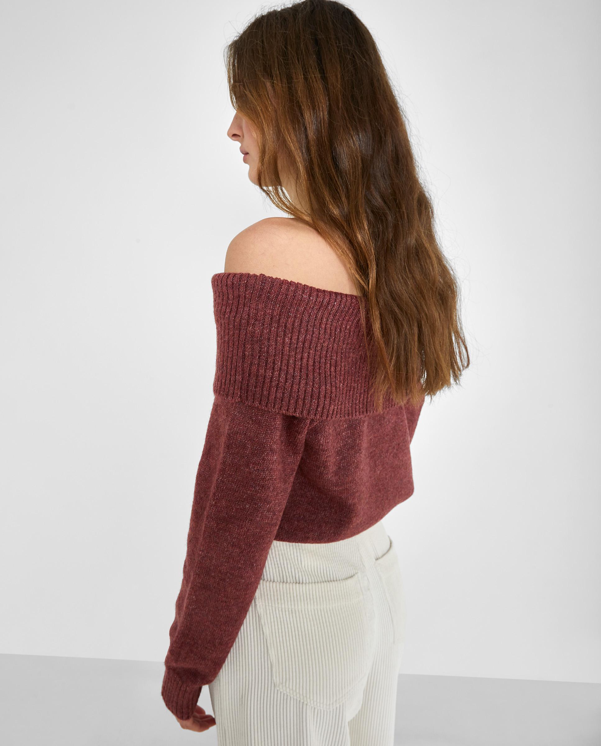 Jersey de mujer de punto con hombros al descubierto - Trucco - Burdeos Burdeos-2