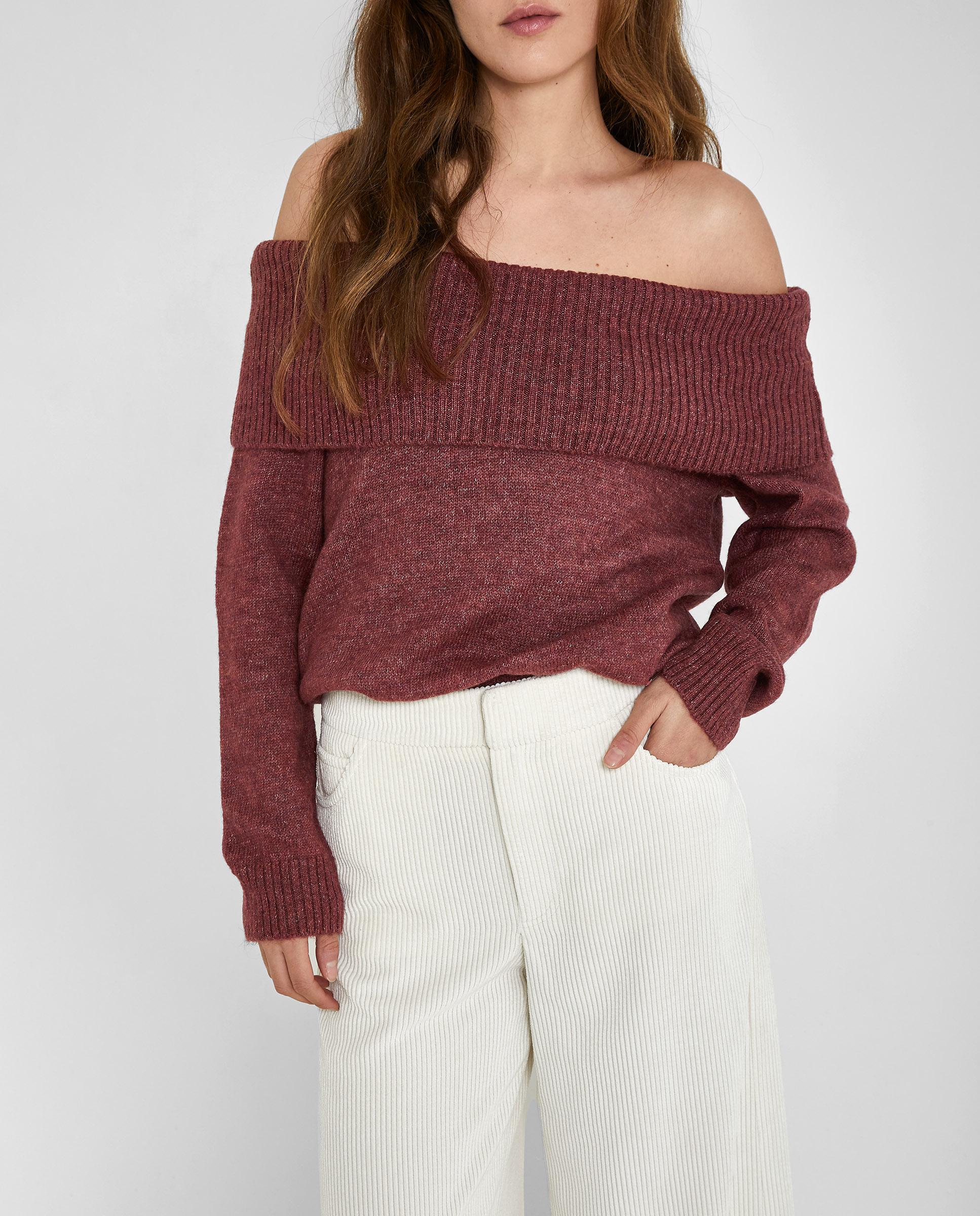 Jersey de mujer de punto con hombros al descubierto - Trucco - Burdeos Burdeos-5