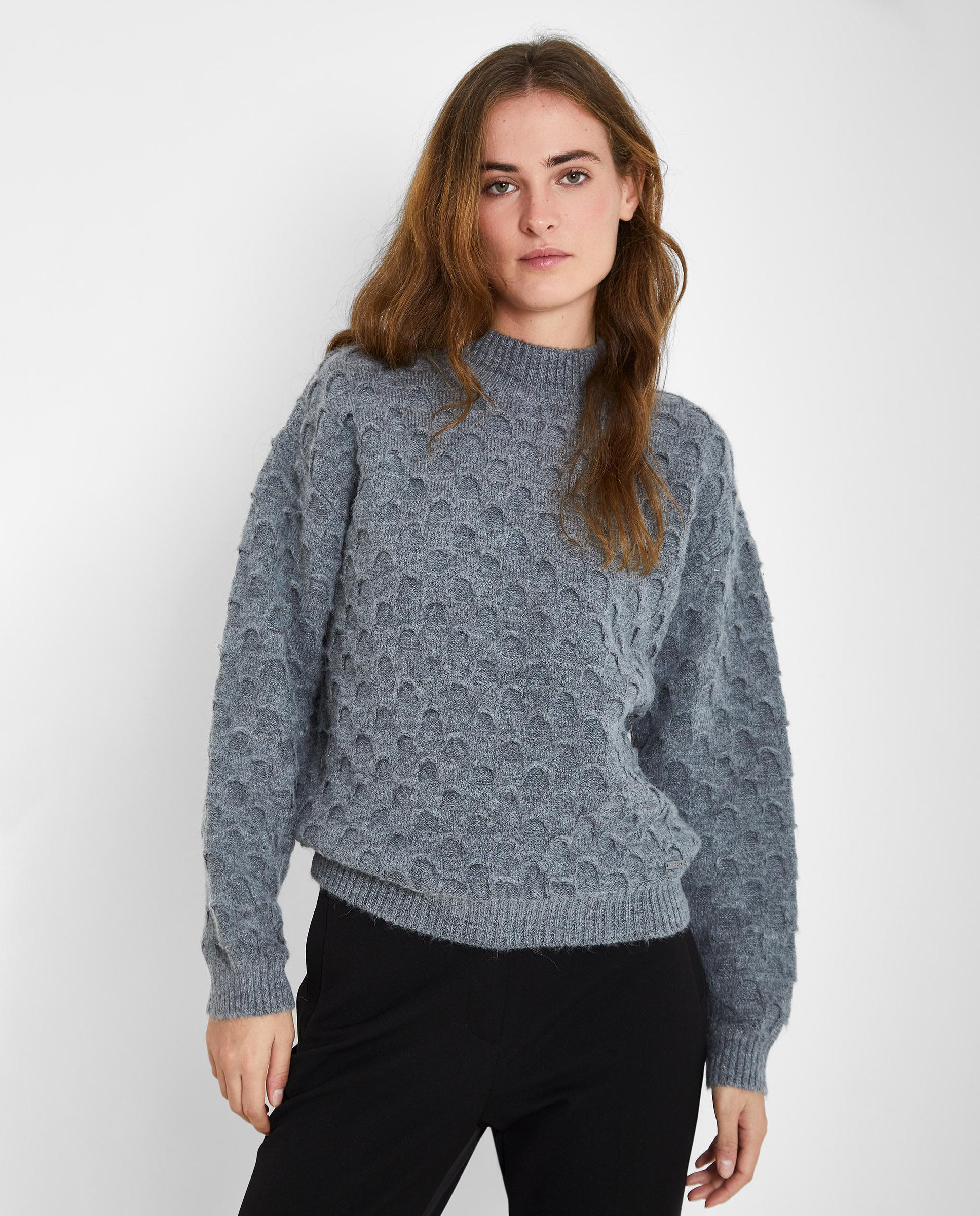 Jersey de mujer jacquard cuello perkins - Trucco - Gris Gris-1