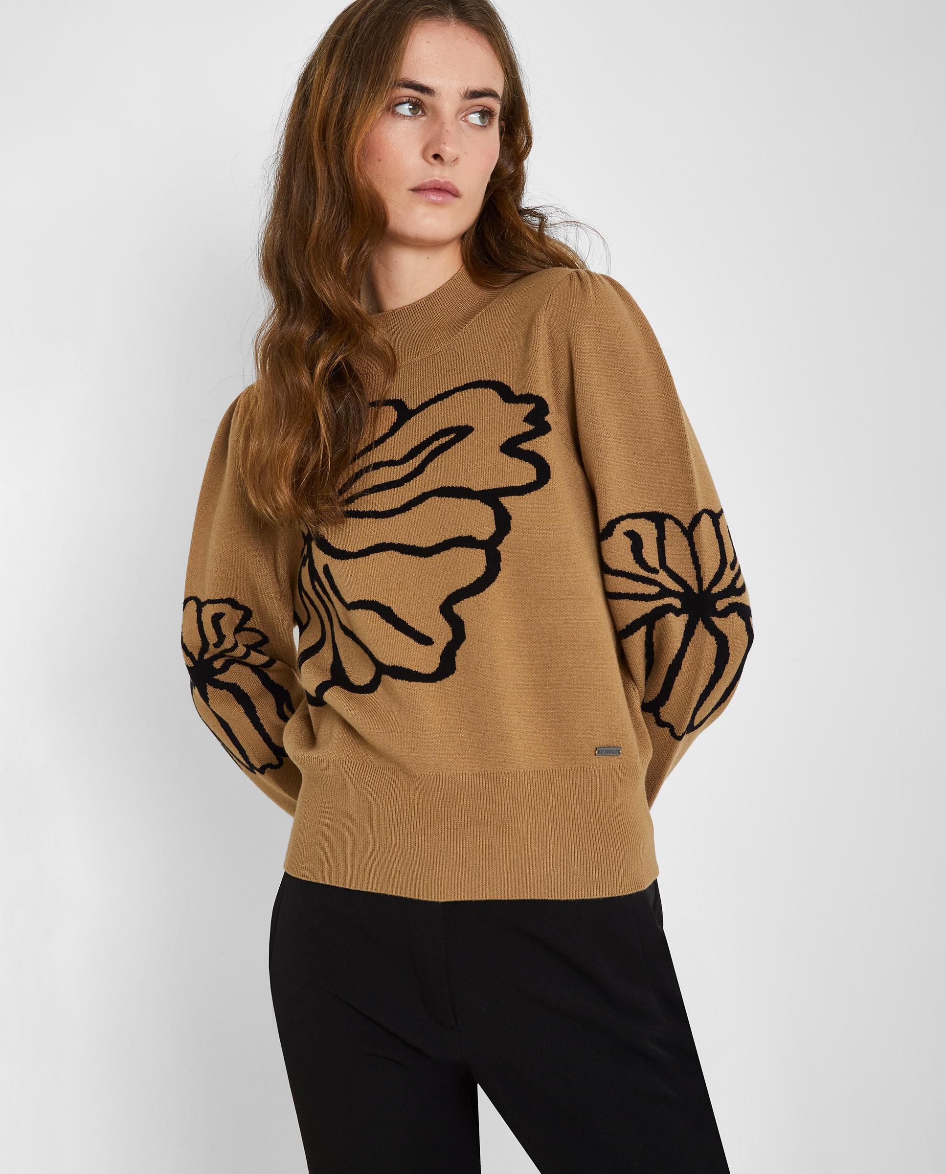Jersey de mujer con cuello perkins y fruncido en los hombros - Trucco - Marrón Marrón-3