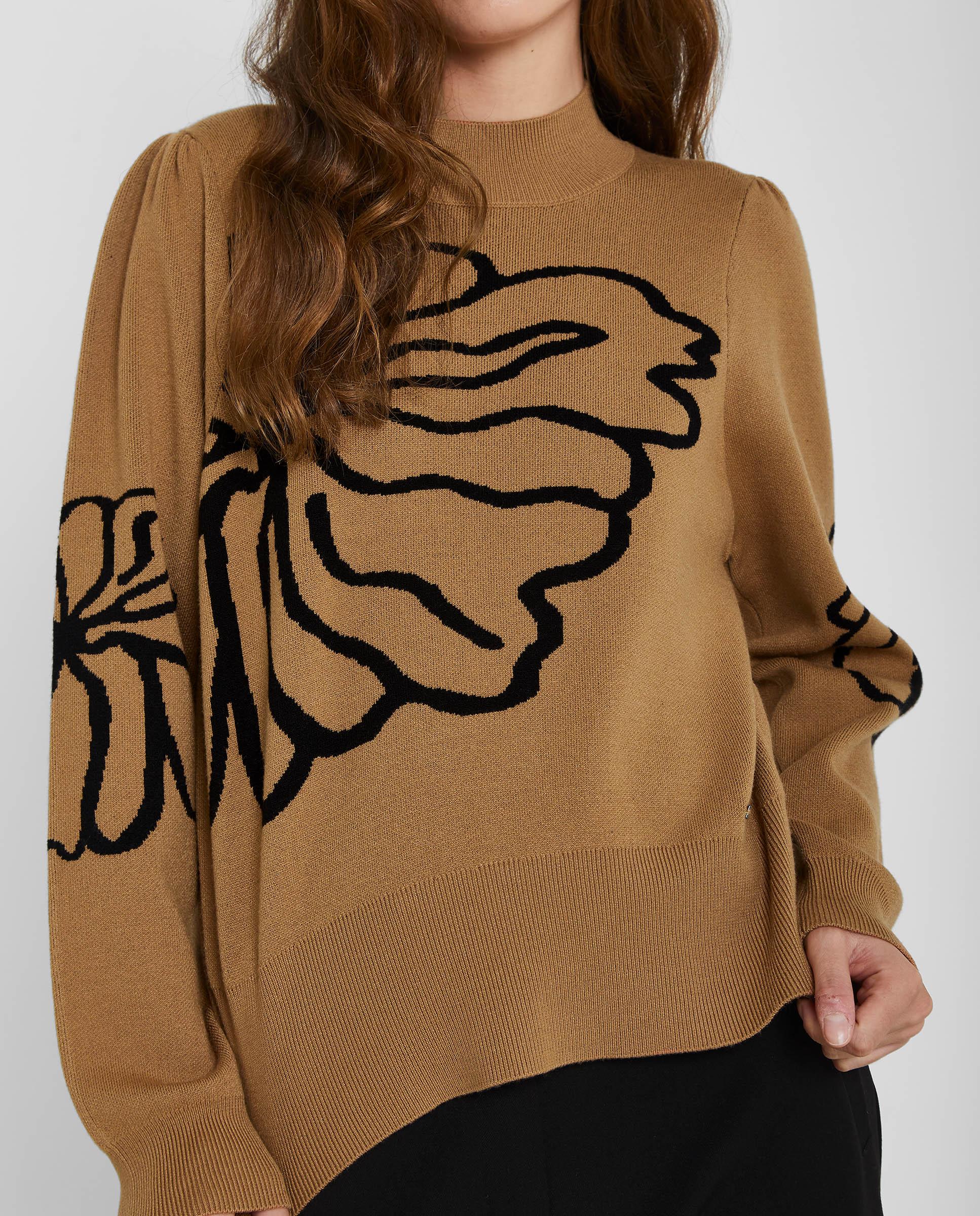 Jersey de mujer con cuello perkins y fruncido en los hombros - Trucco - Marrón Marrón-5