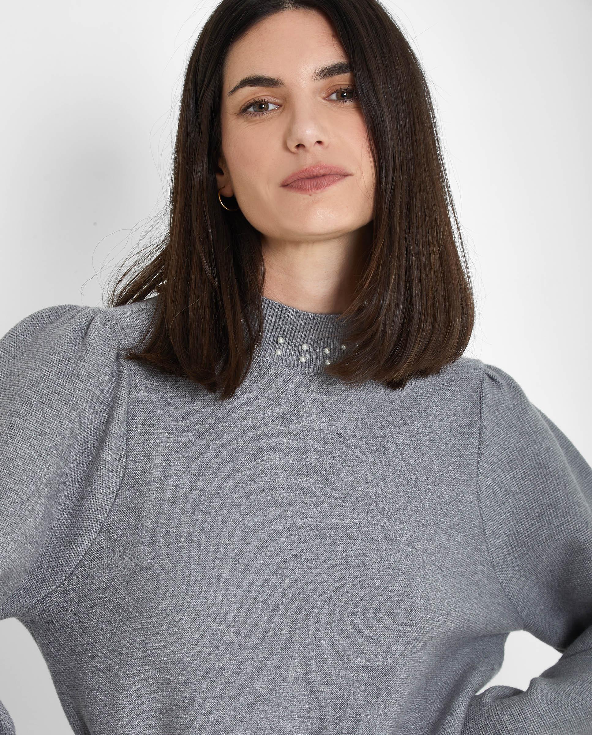 Jersey de mujer con manga abombada y detalle en el cuello - Trucco - Gris Gris-5