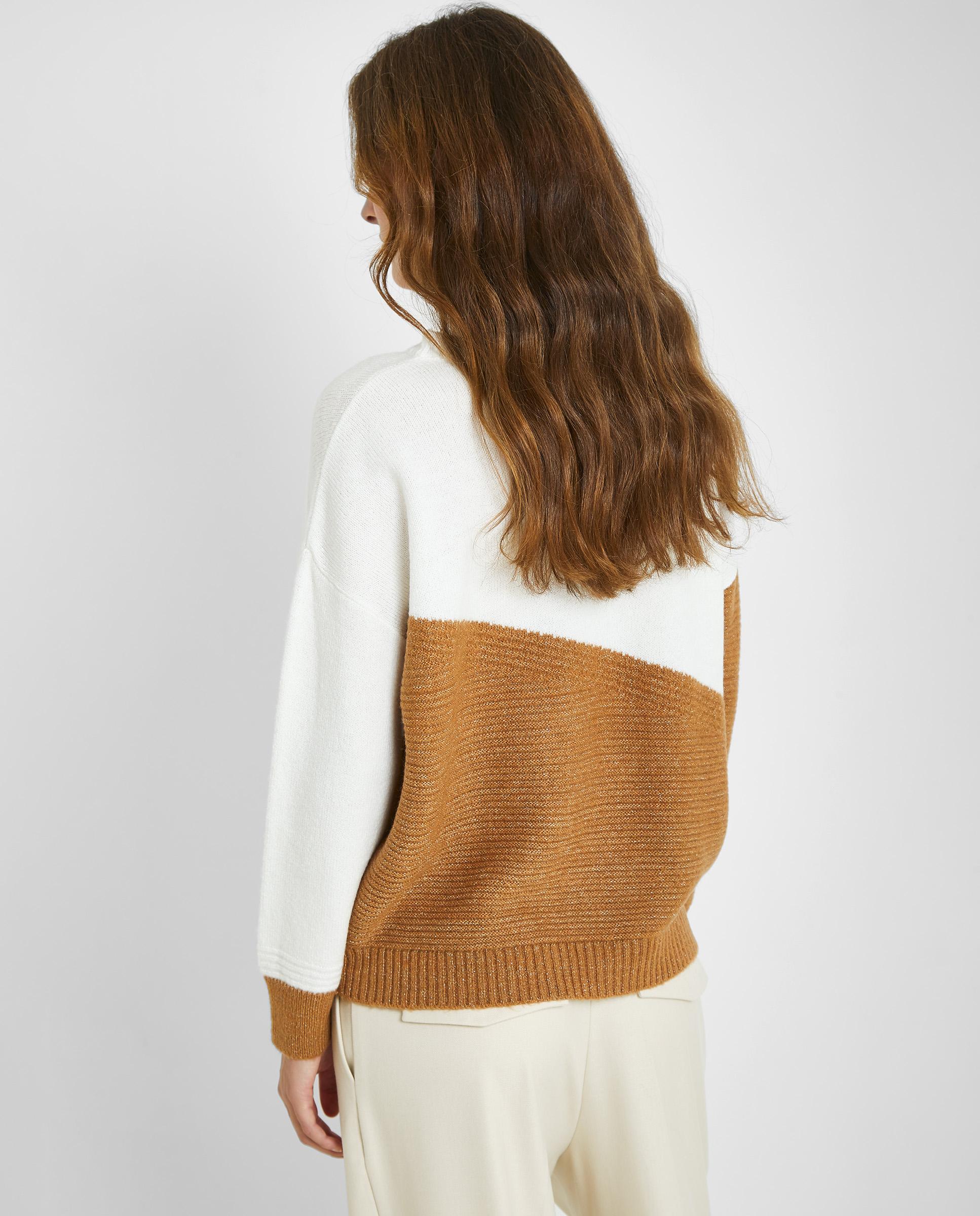 Jersey de mujer bicolor con manga abombada - Trucco - Marrón / Blanco roto Marrón / Blanco roto-2