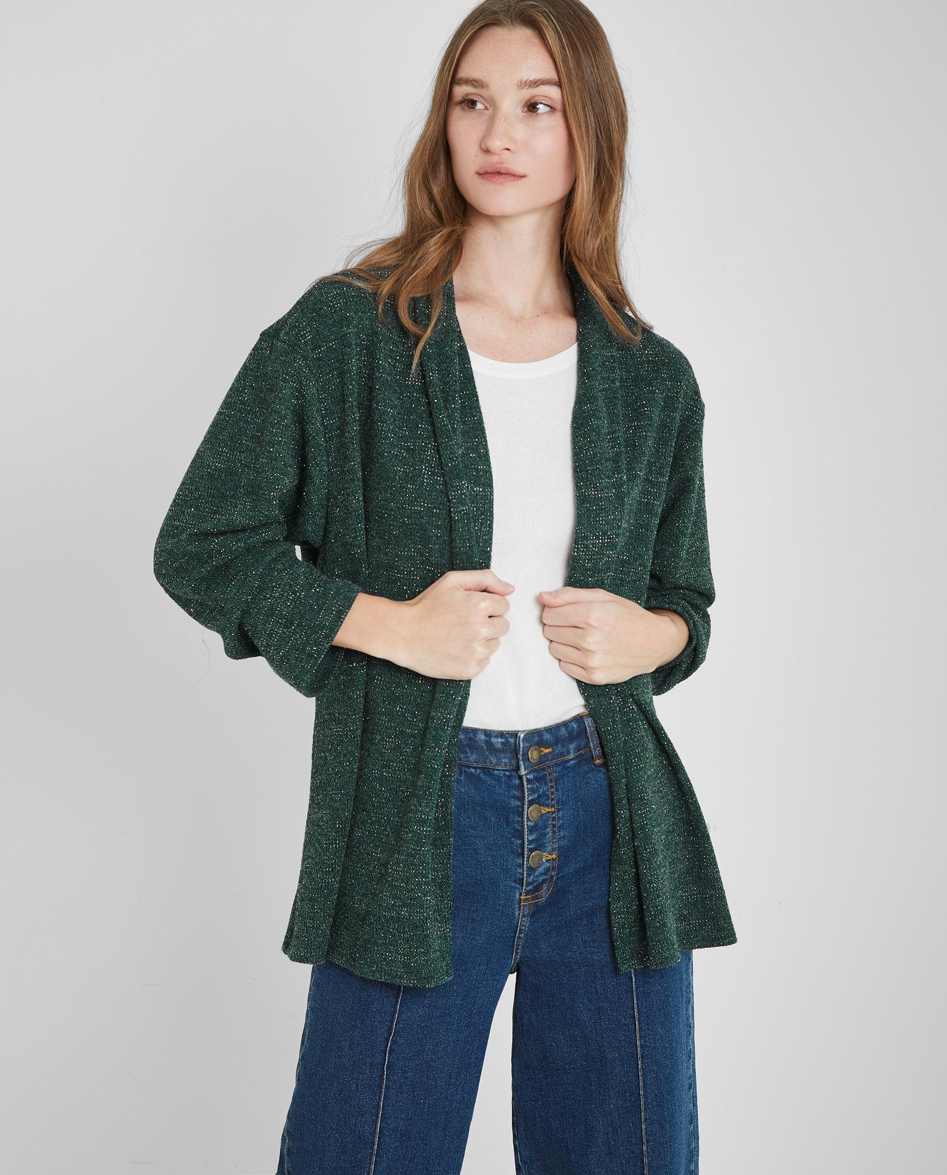 Cárdigan de mujer de punto sin cierre - Trucco - Verde oscuro Verde oscuro-3