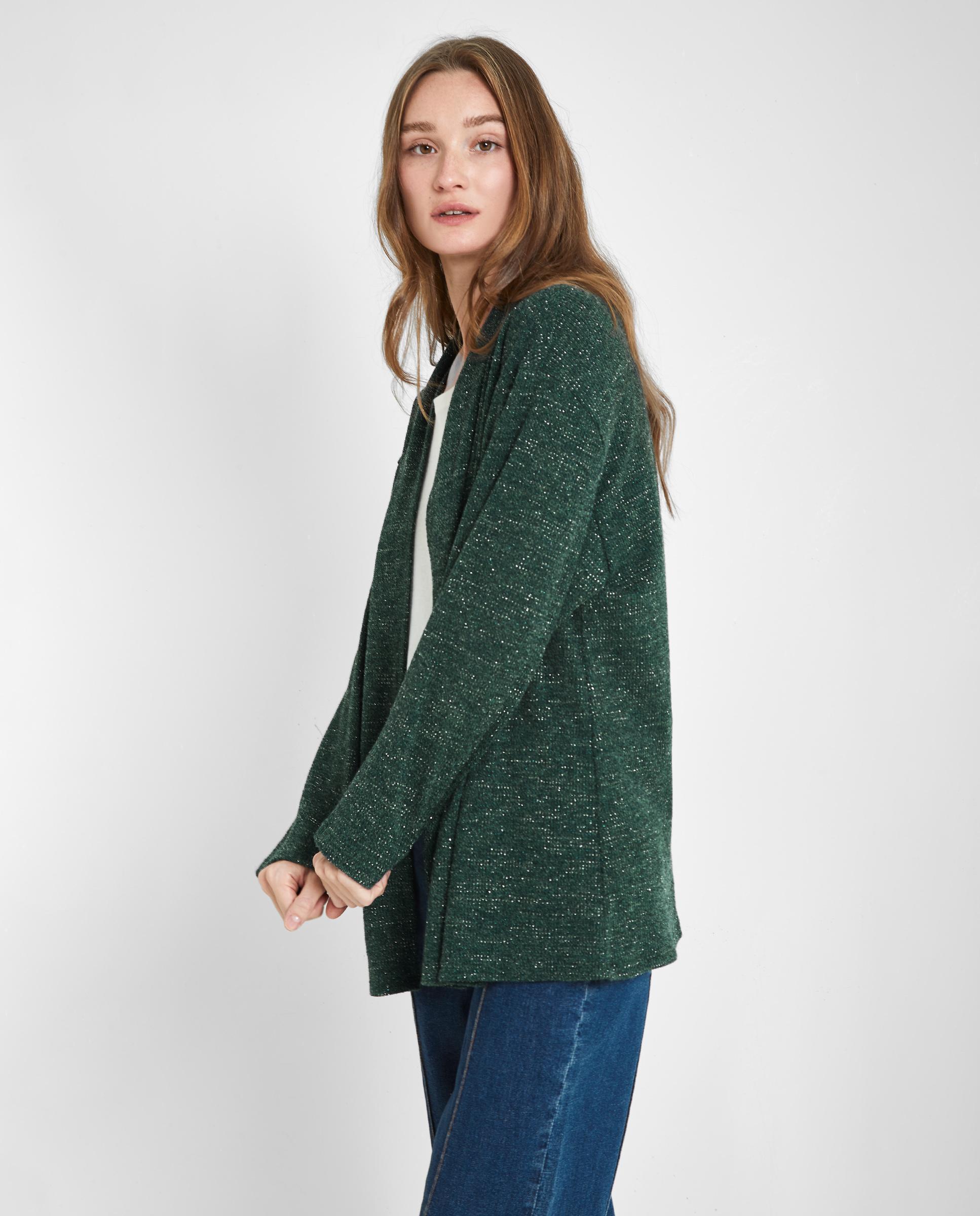 Cárdigan de mujer de punto sin cierre - Trucco - Verde oscuro Verde oscuro-4