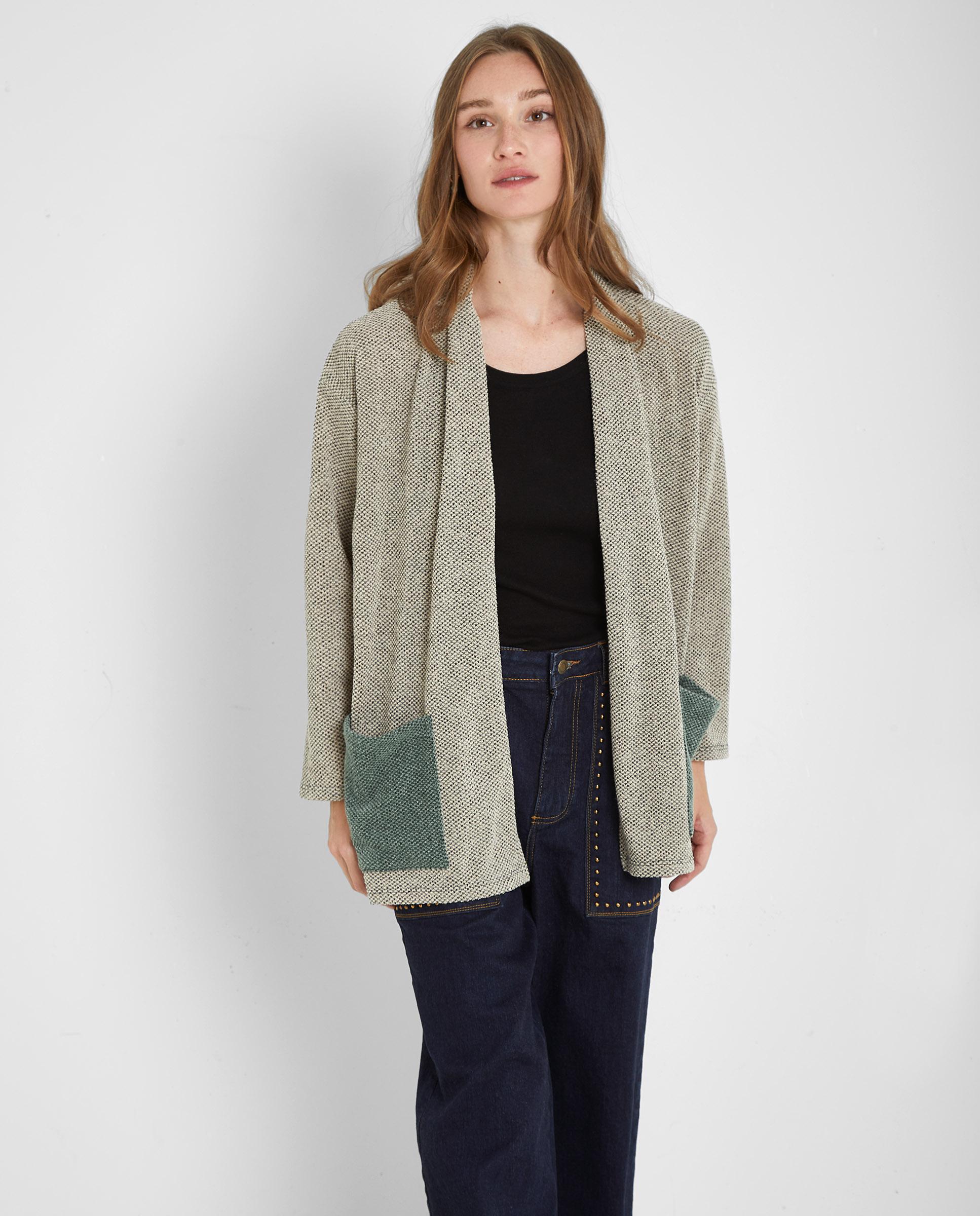 Cárdigan de mujer de corte midi con bolsillos - Trucco - Gris / Verde Gris / Verde-1