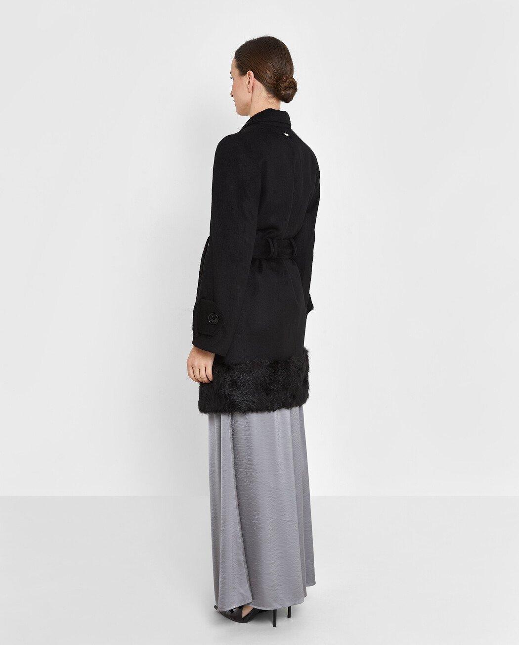 Abrigo de paño de mujer combinado con pelo en el bajo - Trucco - Negro Negro-2