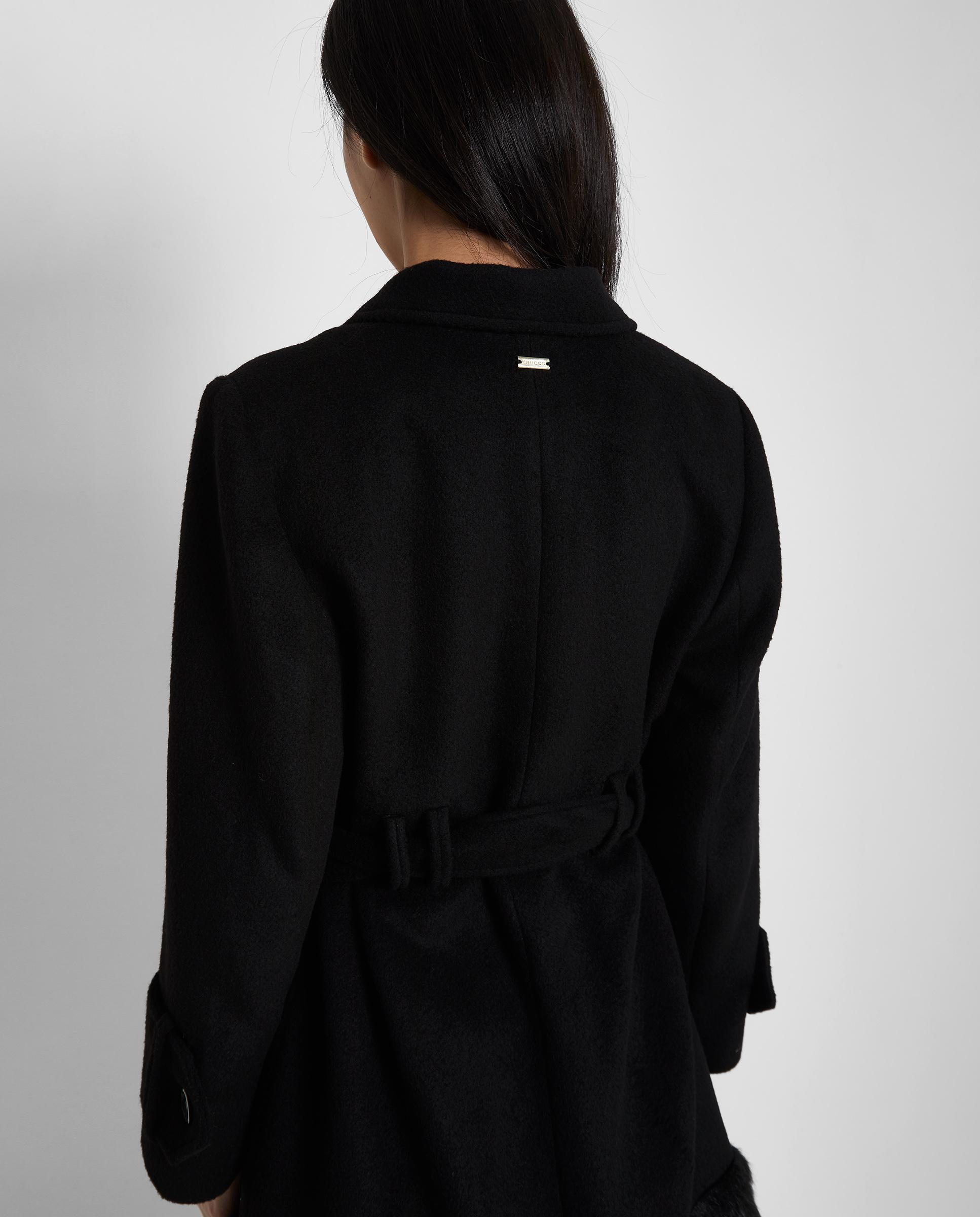 Abrigo de paño de mujer combinado con pelo en el bajo - Trucco - Negro Negro-5