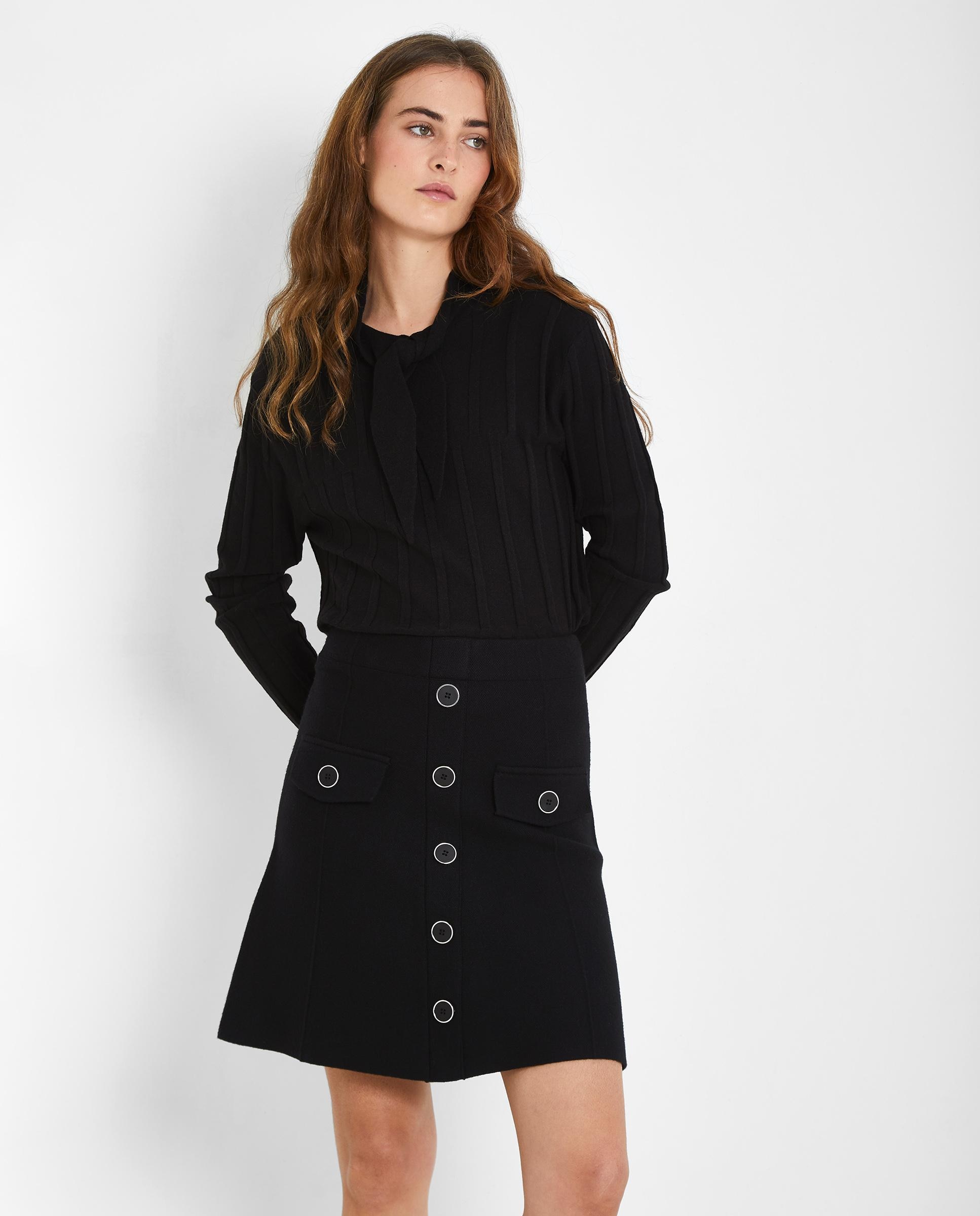 Falda de mujer de tiro alto con botones - Trucco - Negro Negro-1