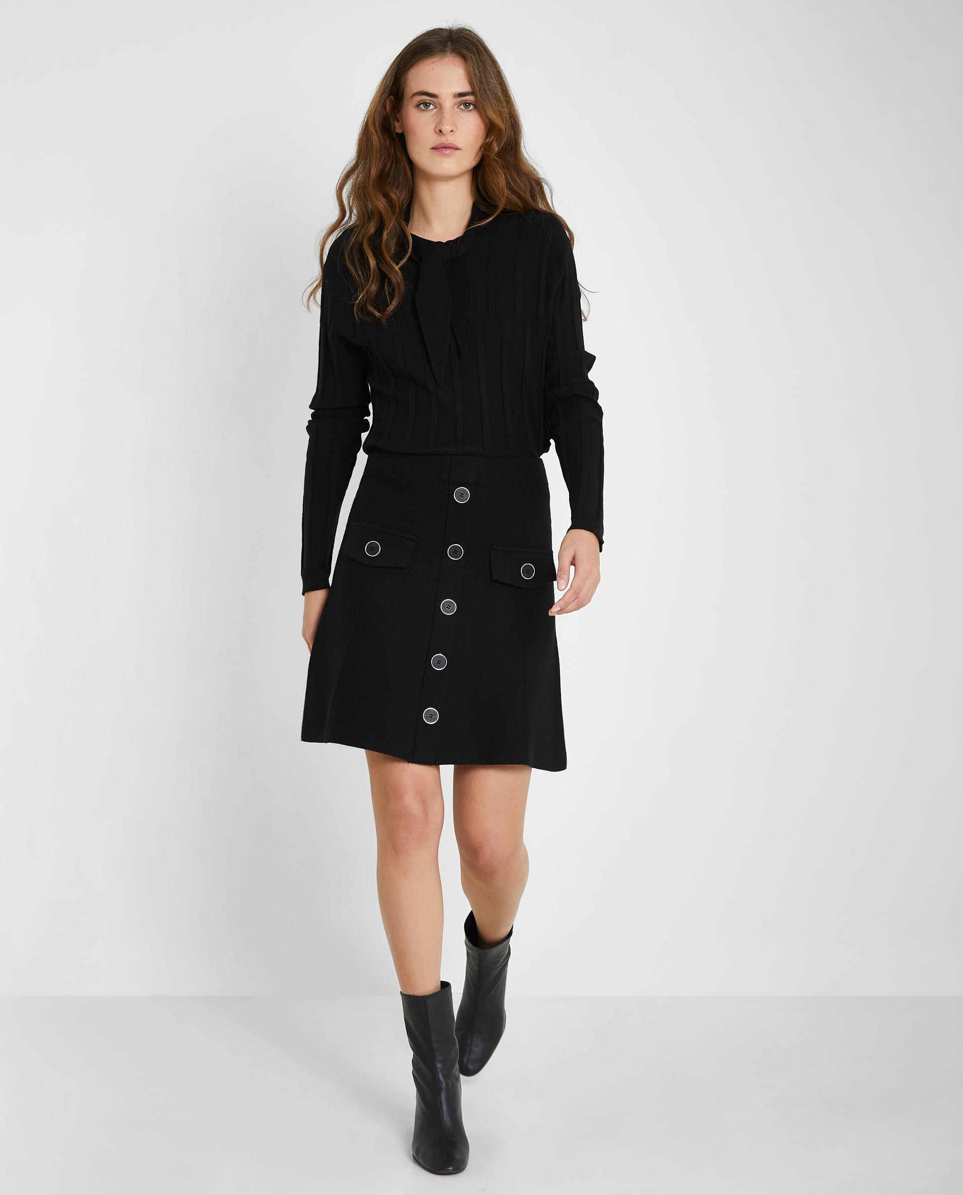 Falda de mujer de tiro alto con botones - Trucco - Negro Negro-3