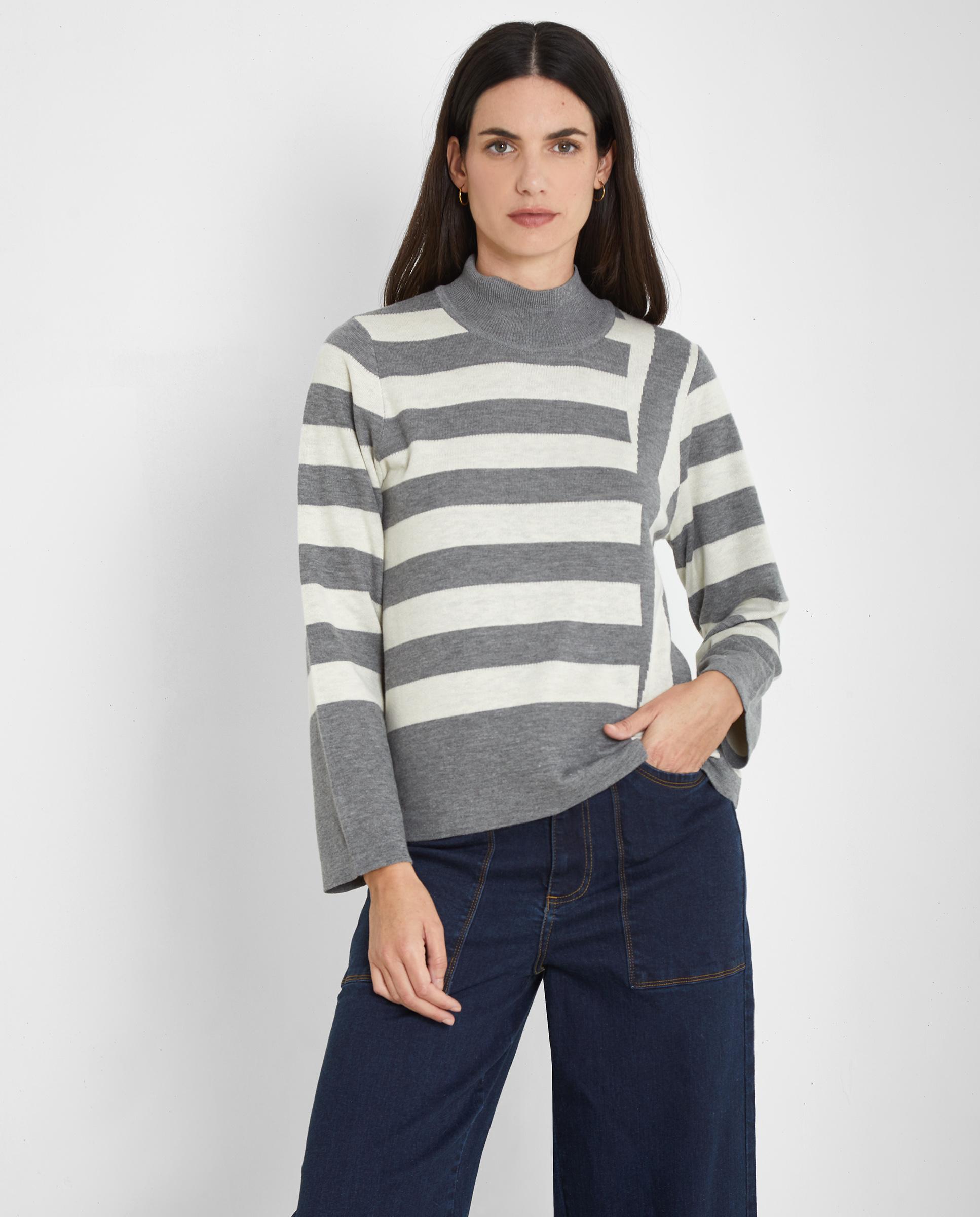 Jersey de mujer fluido con cuello perkins - Trucco - Gris Gris-1