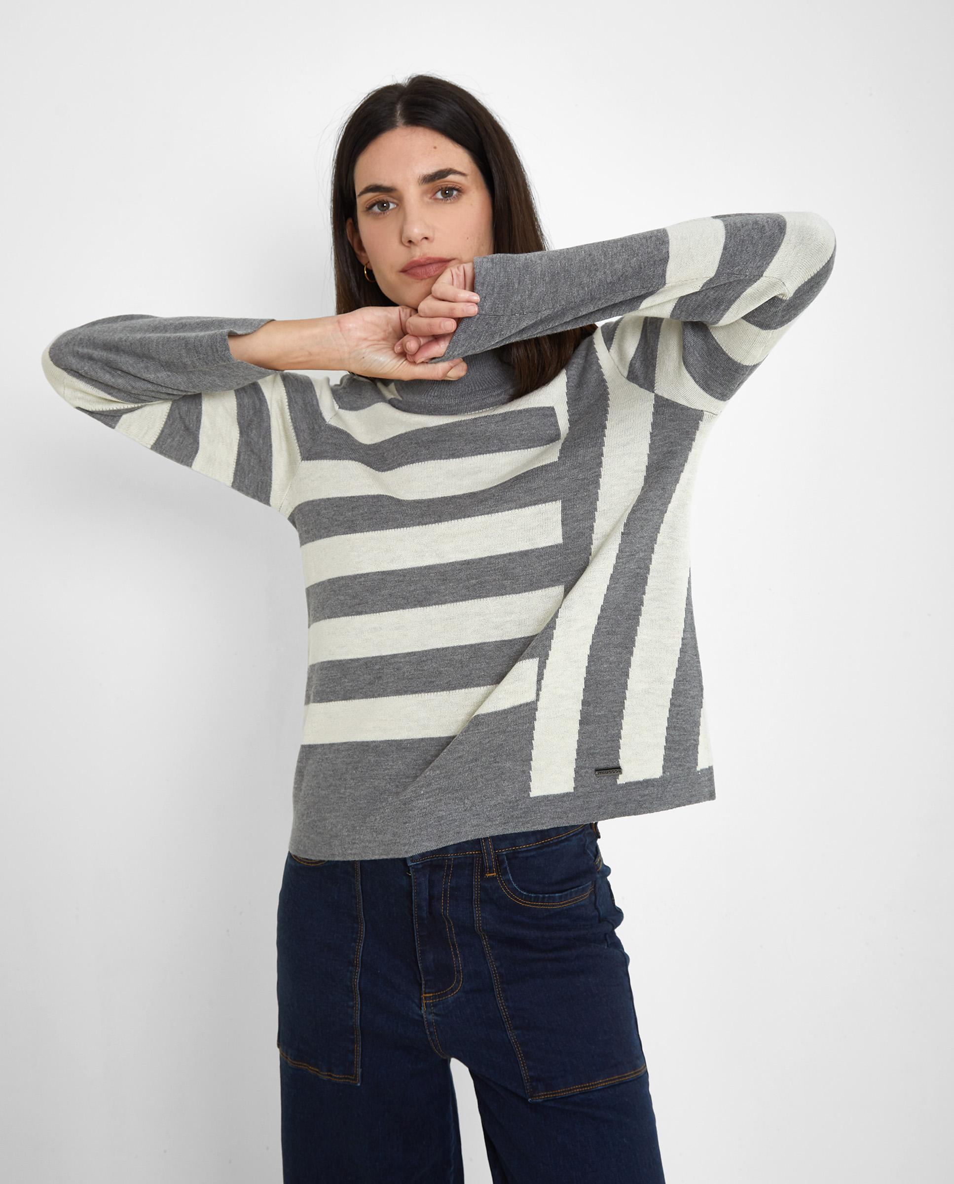 Jersey de mujer fluido con cuello perkins - Trucco - Gris Gris-4