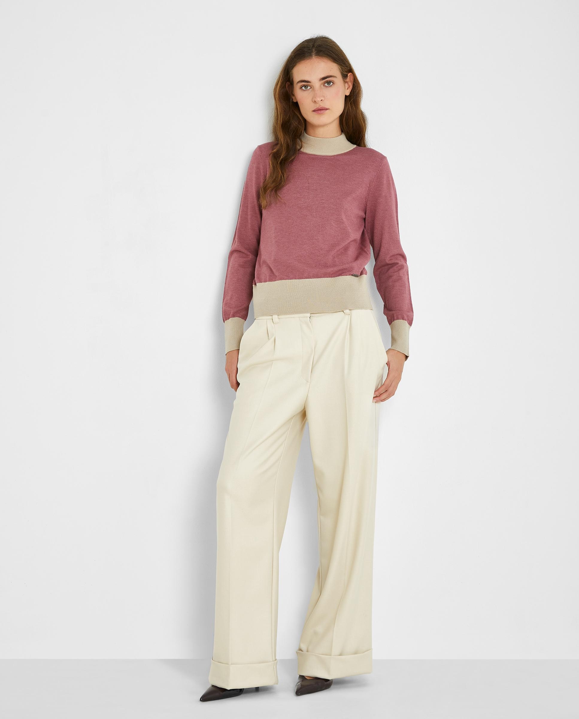 Jersey de mujer bicolor con cuello perkins - Trucco - Blanco / Burdeos Blanco / Burdeos-3
