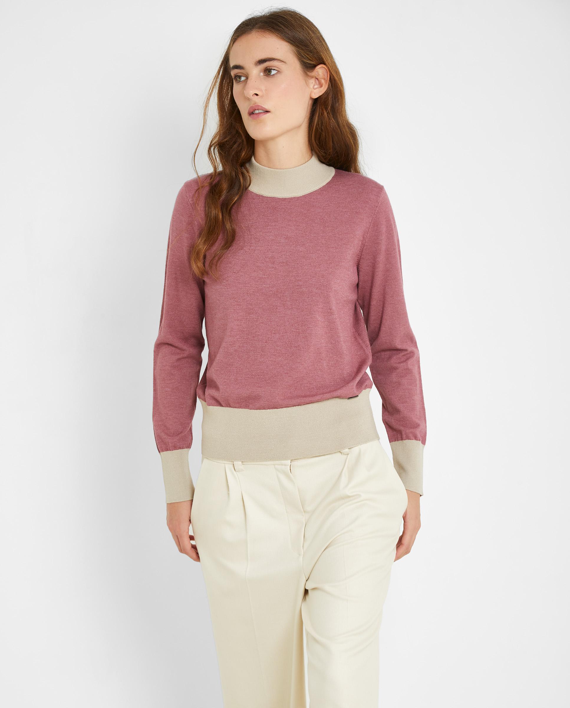 Jersey de mujer bicolor con cuello perkins - Trucco - Blanco / Burdeos Blanco / Burdeos-4